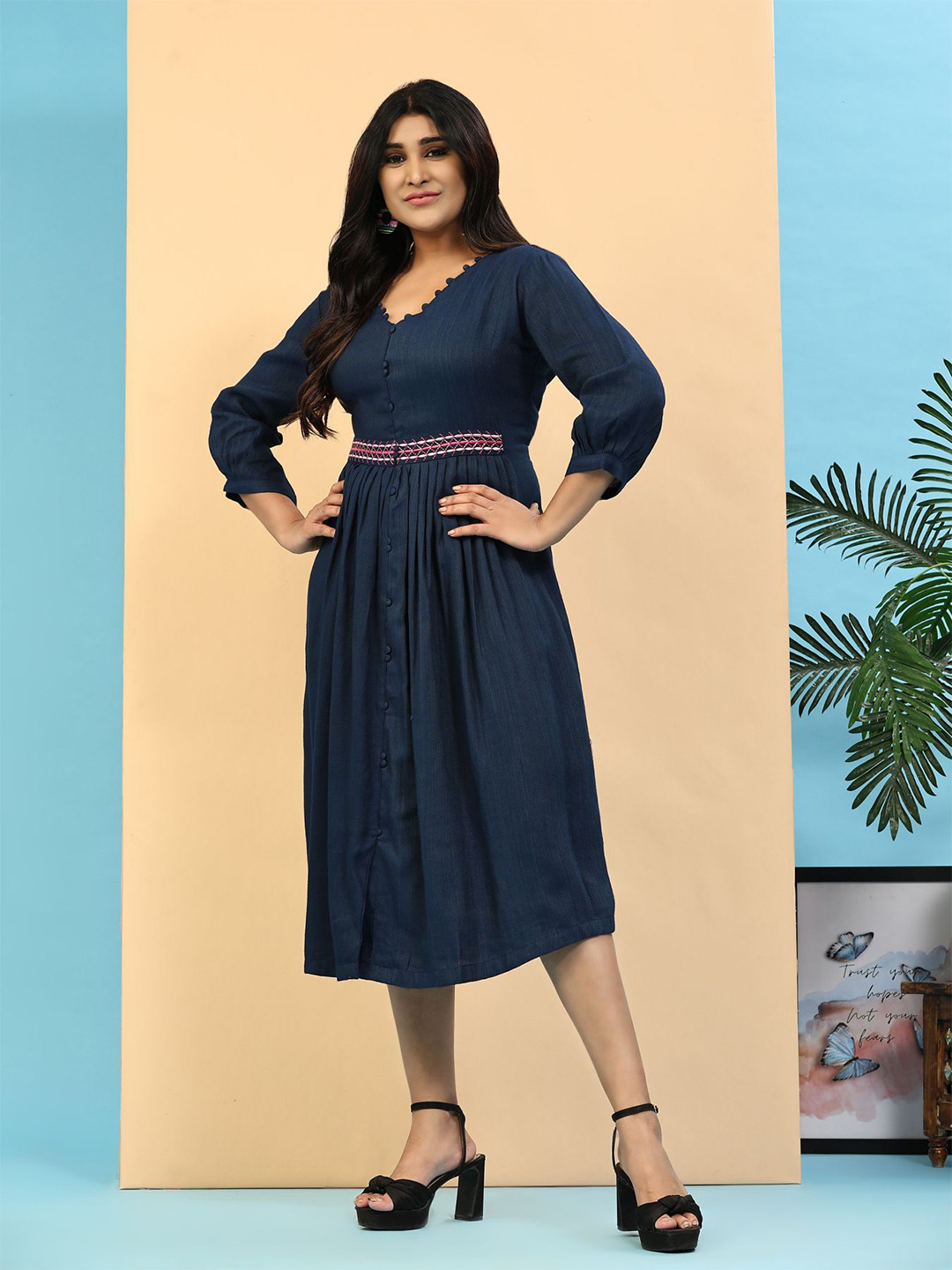 

Phenav Georgette A-Line Midi Dress, Blue