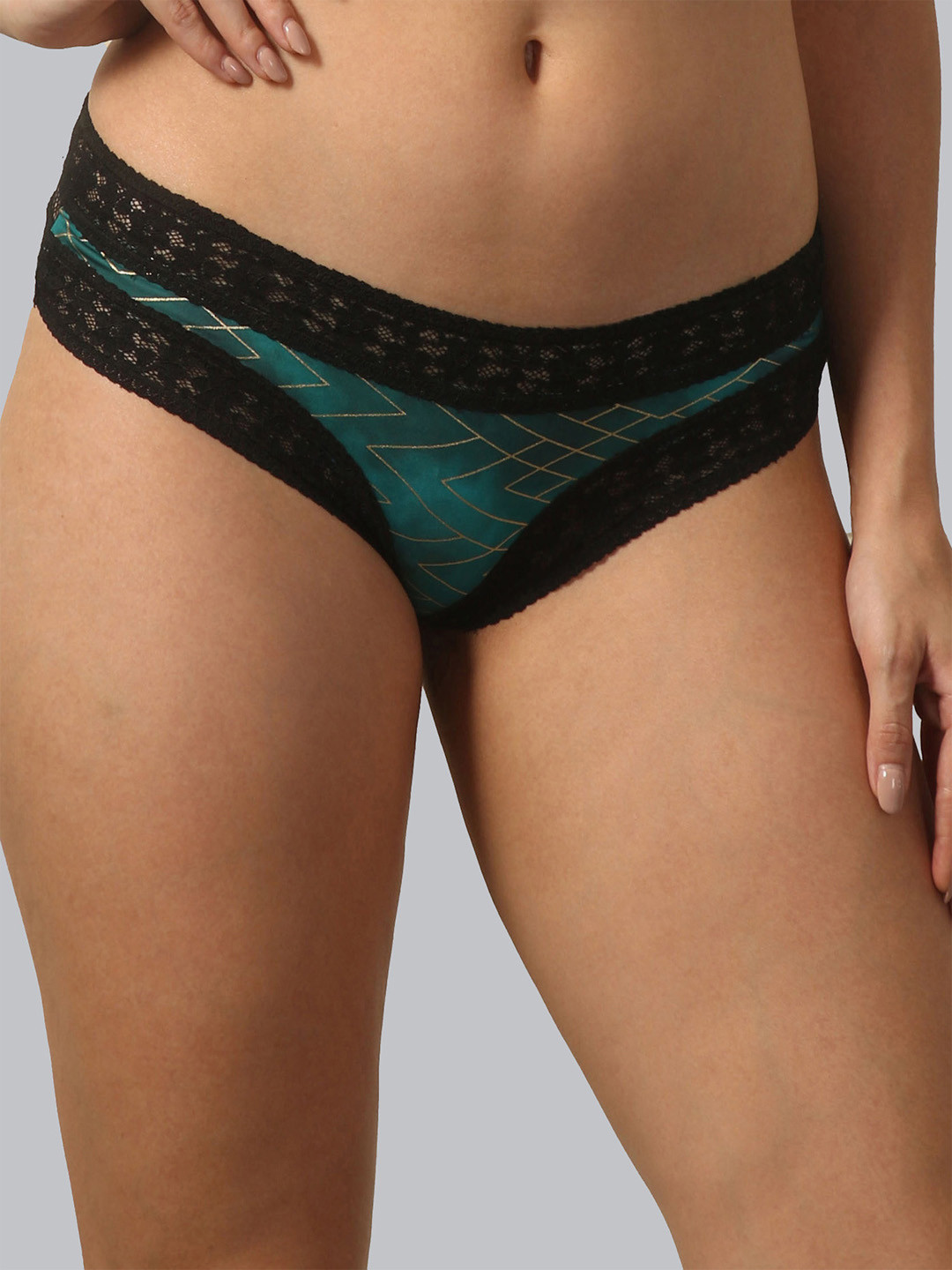

Soie Printed Mid-Rise Lace Back Basic Briefs, Green