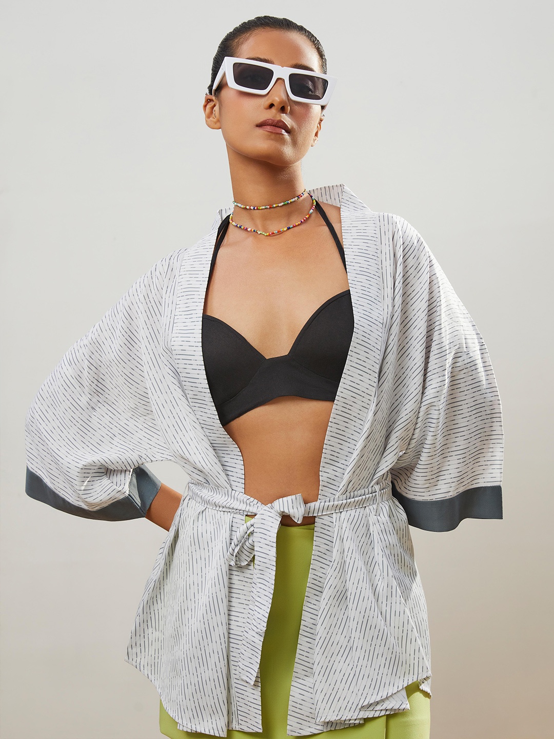 

CMGE Geometric Printed Swimwear Cover up Top, White