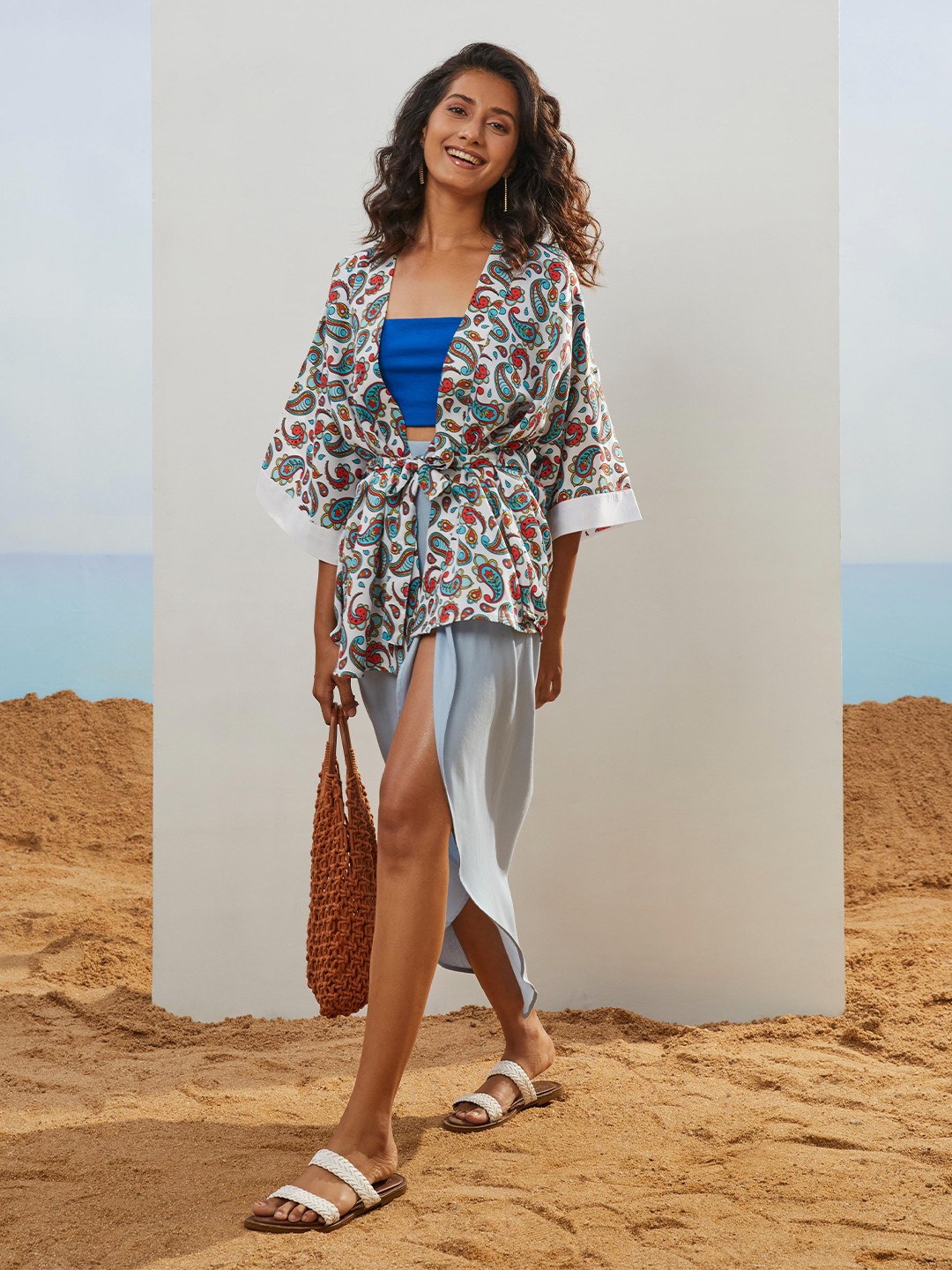 

CMGE Paisley Printed Swimwear Cover up Top, White