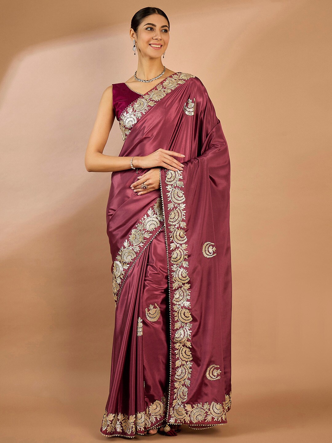 

Saree mall Ethnic Motifs Embellished Gotta Patti Saree, Burgundy