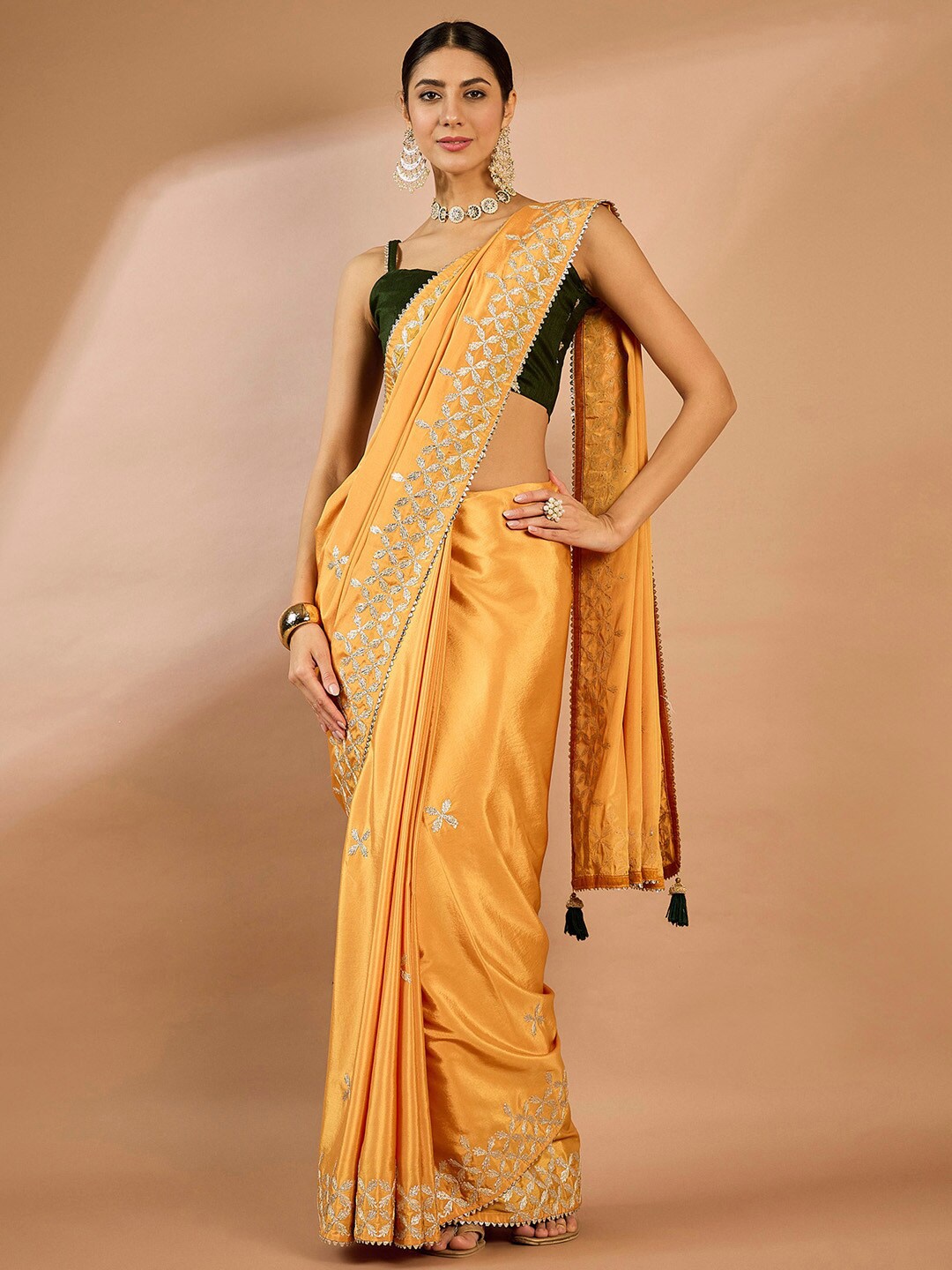 

Saree mall Embellished Gotta Patti Sarees, Yellow