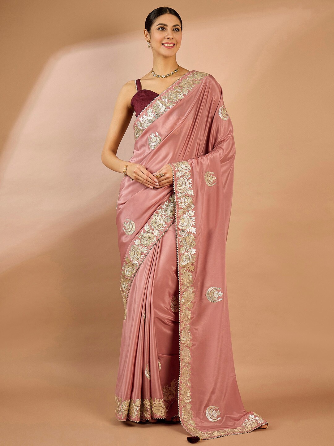 

Saree mall Embellished Gotta Patti Sarees, Rose gold