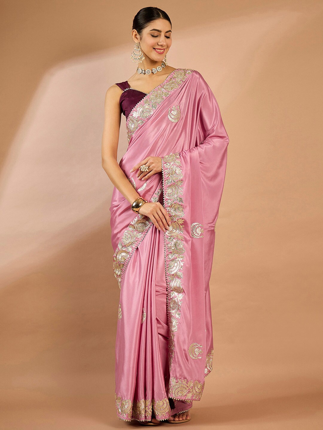 

Saree mall Ethnic Motifs Embellished Gotta Patti Saree, Mauve