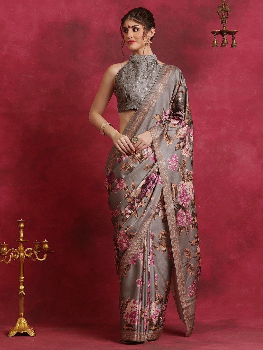 

Saree mall Floral Printed Bagh Sarees, Grey