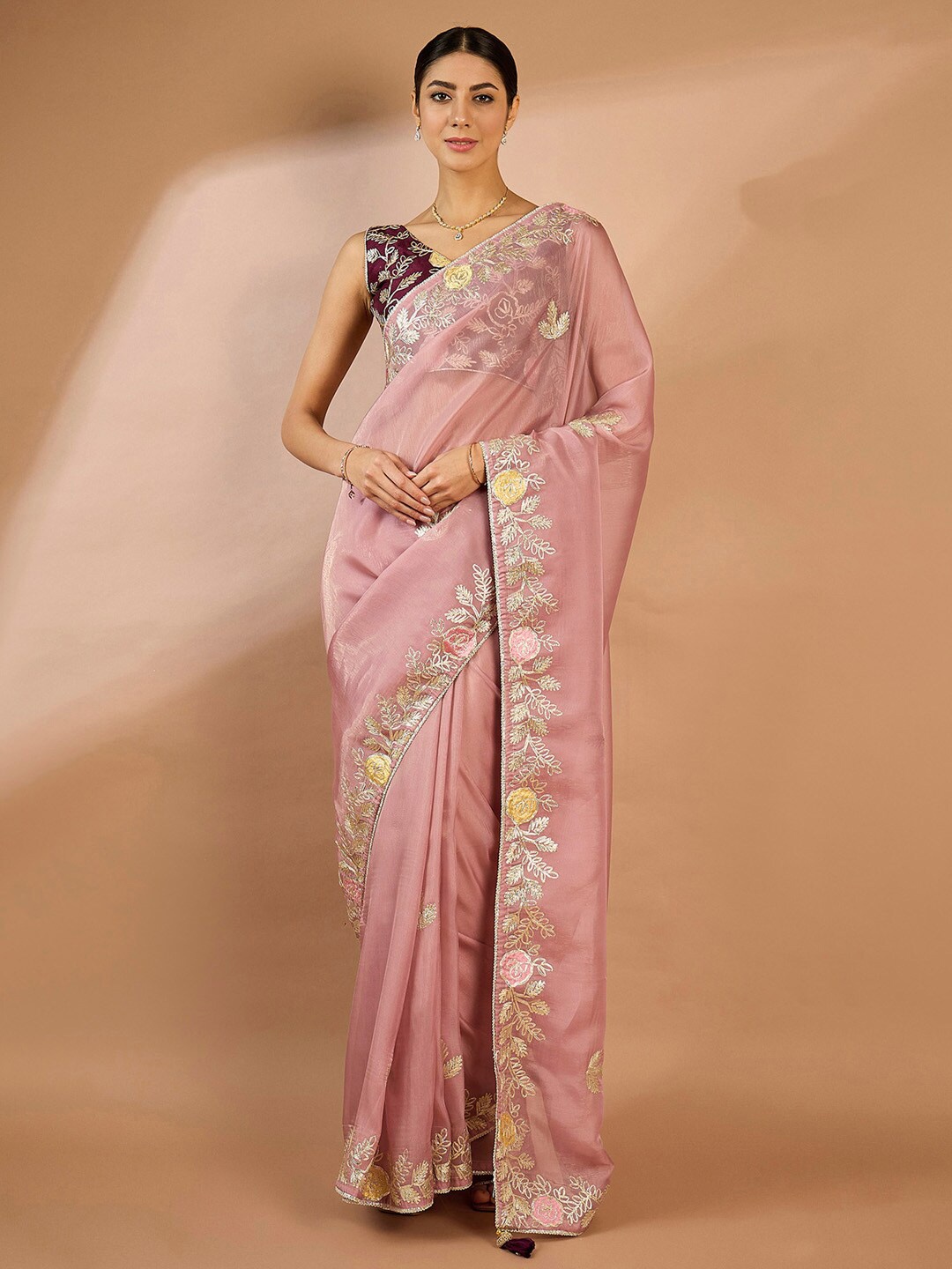 

Saree mall Embellished Gotta Patti Organza Sarees, Mauve