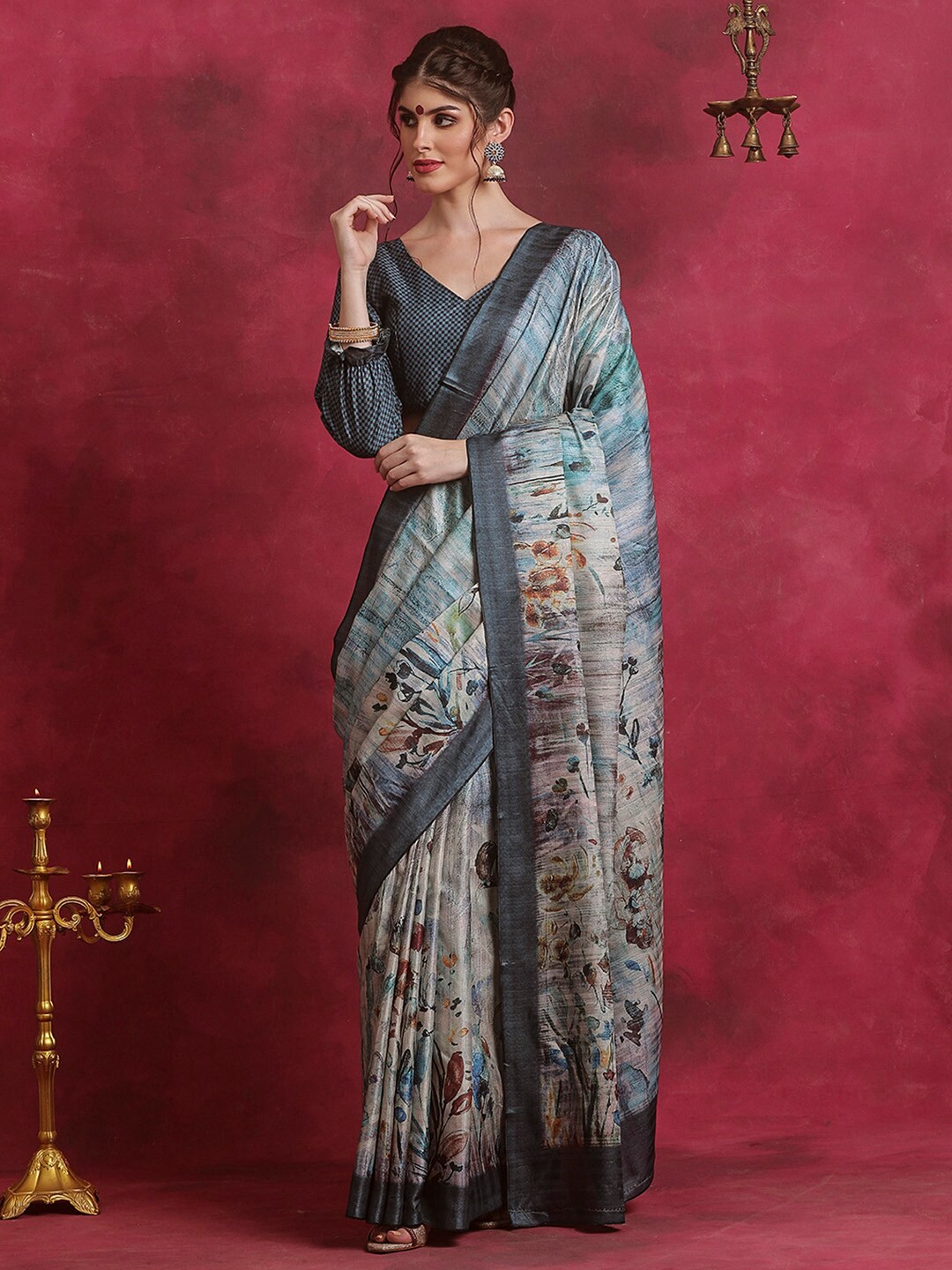 

Saree mall Floral Printed Saree, Grey
