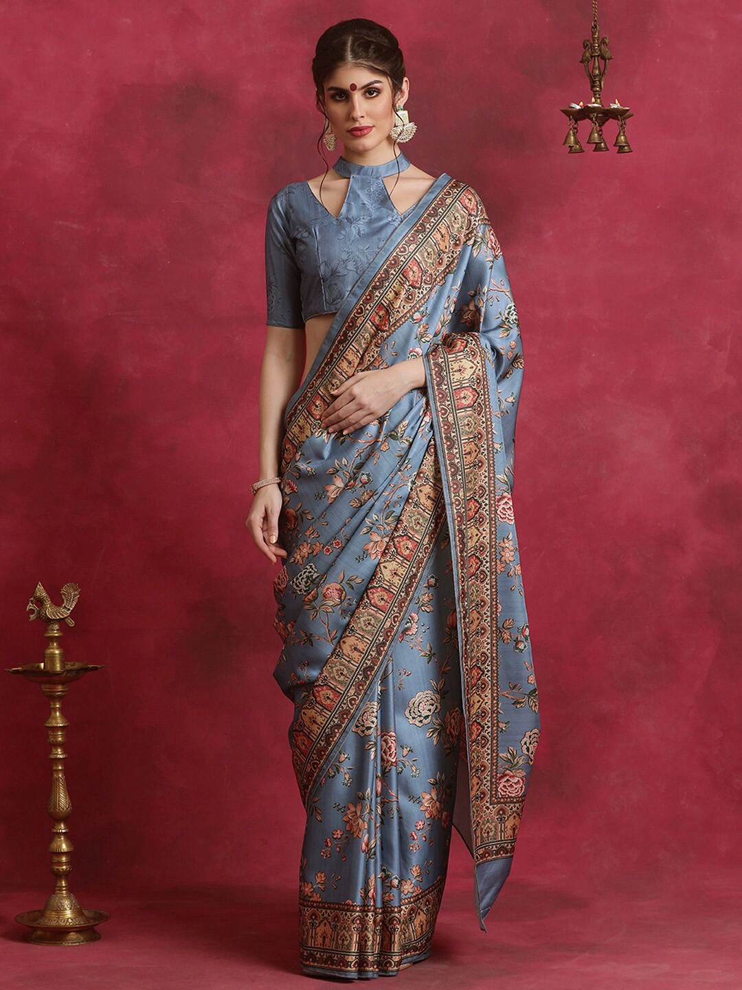 

Saree mall Floral Printed Bagh Sarees, Grey