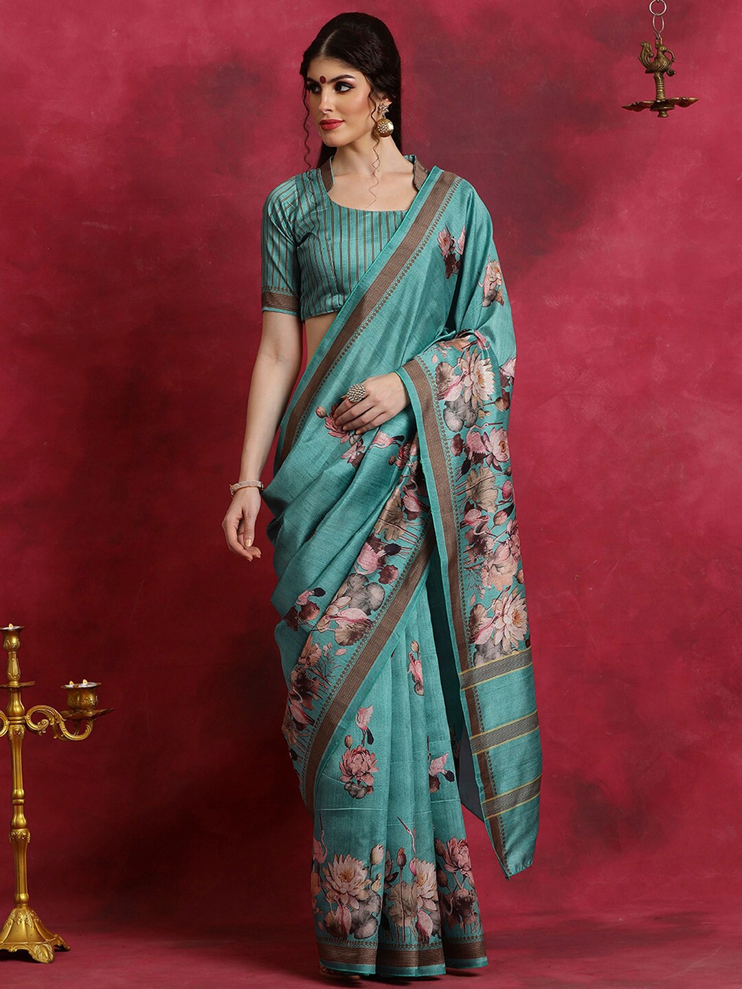 

Saree mall Floral Printed Bagh Sarees, Blue