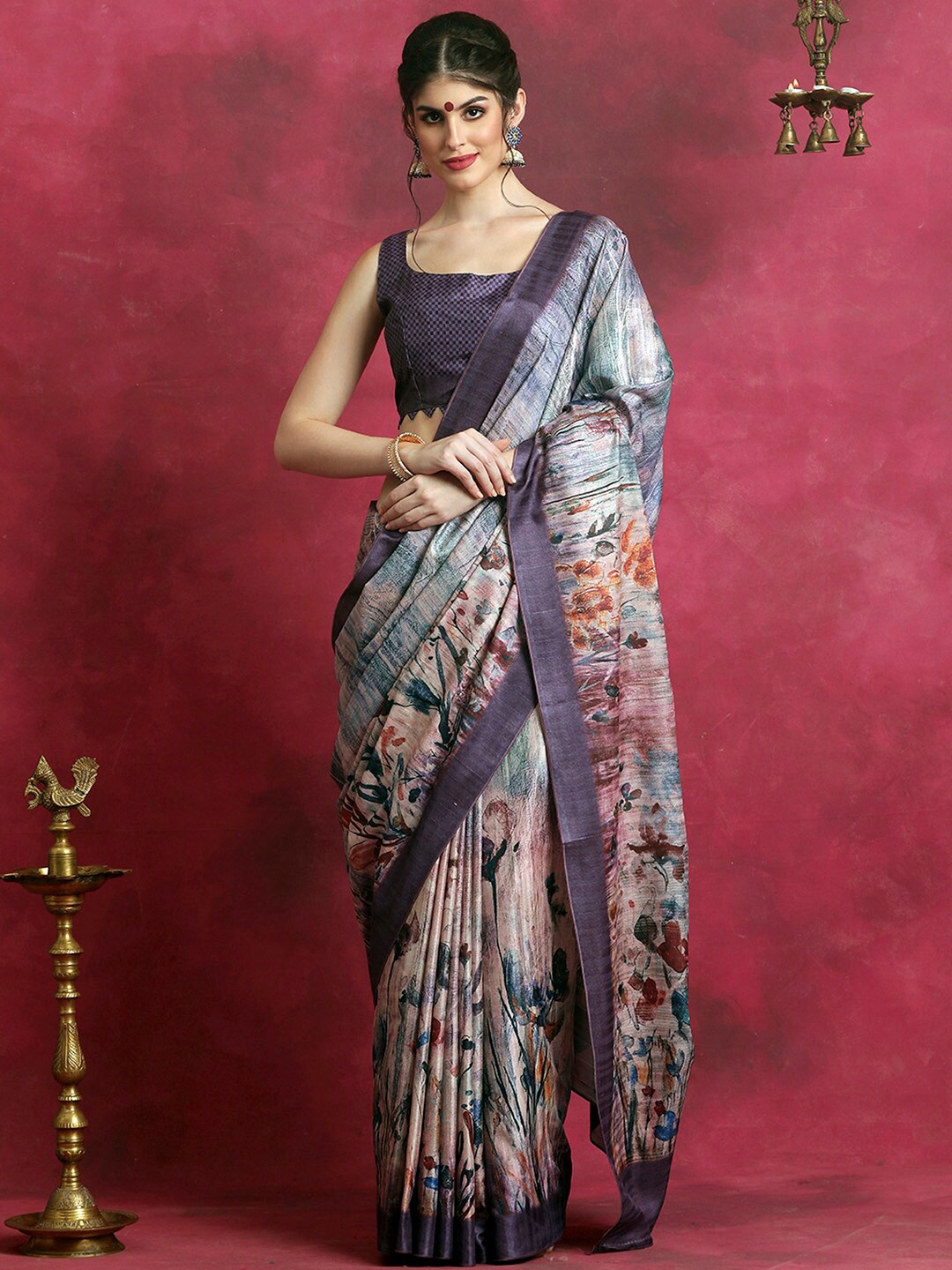 

Saree mall Floral Printed Saree, Purple