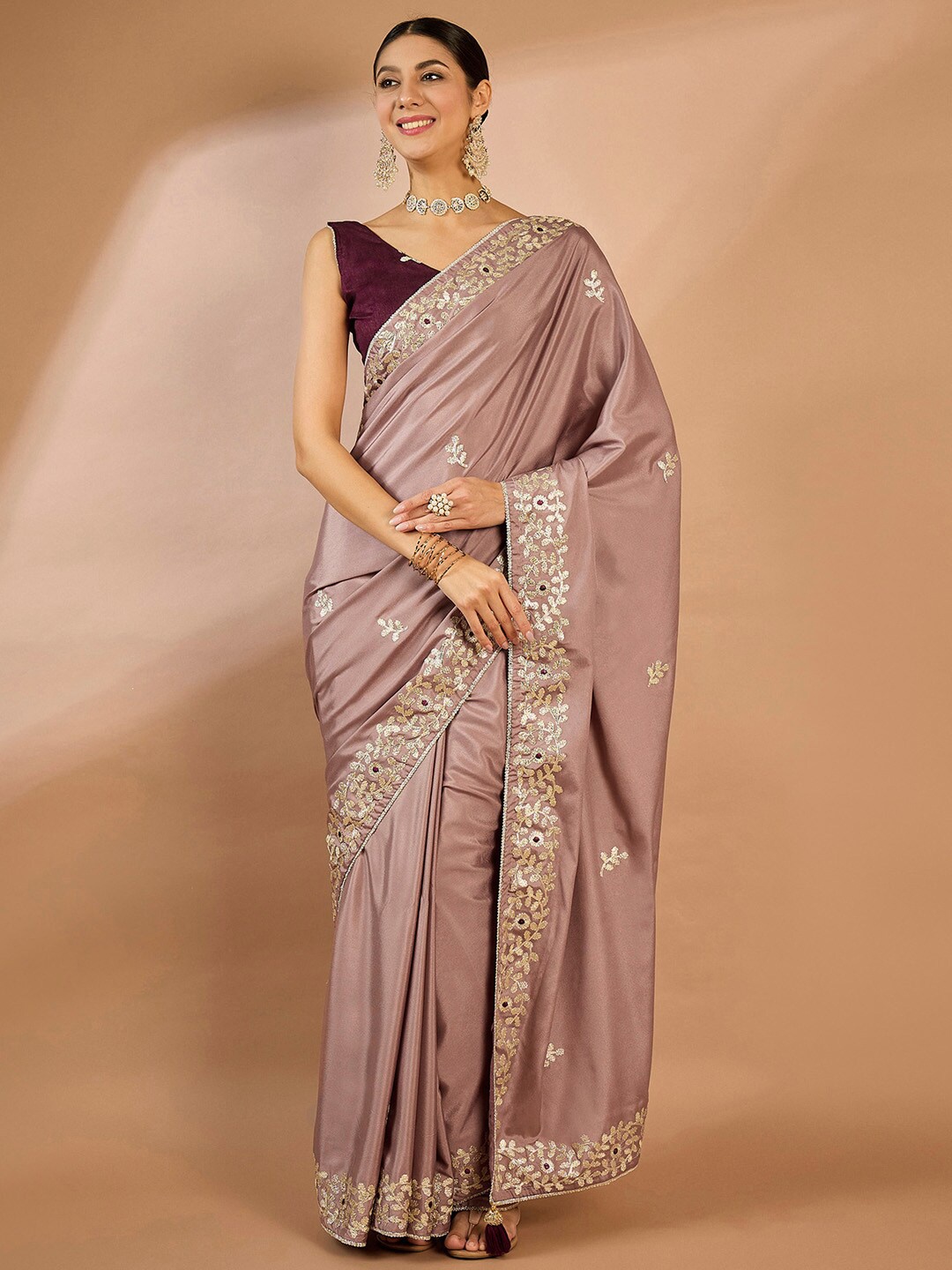 

Saree mall Ethnic Motifs Embellished Gotta Patti Saree, Mauve