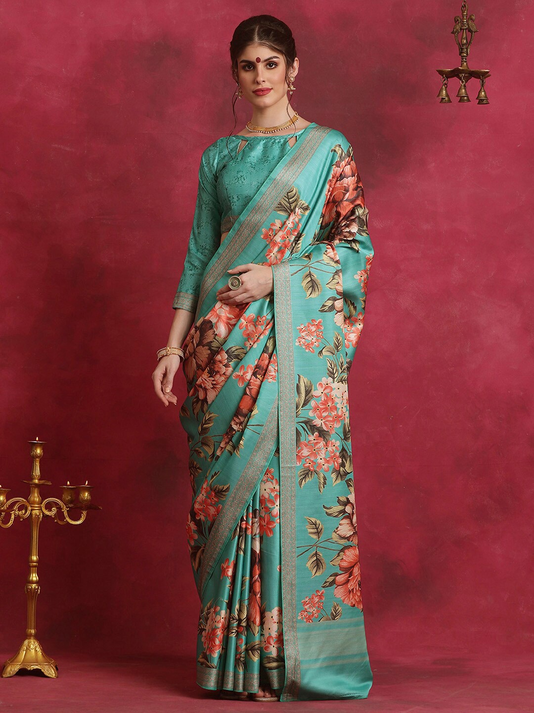 

Saree mall Floral Printed Bagh Sarees, Blue