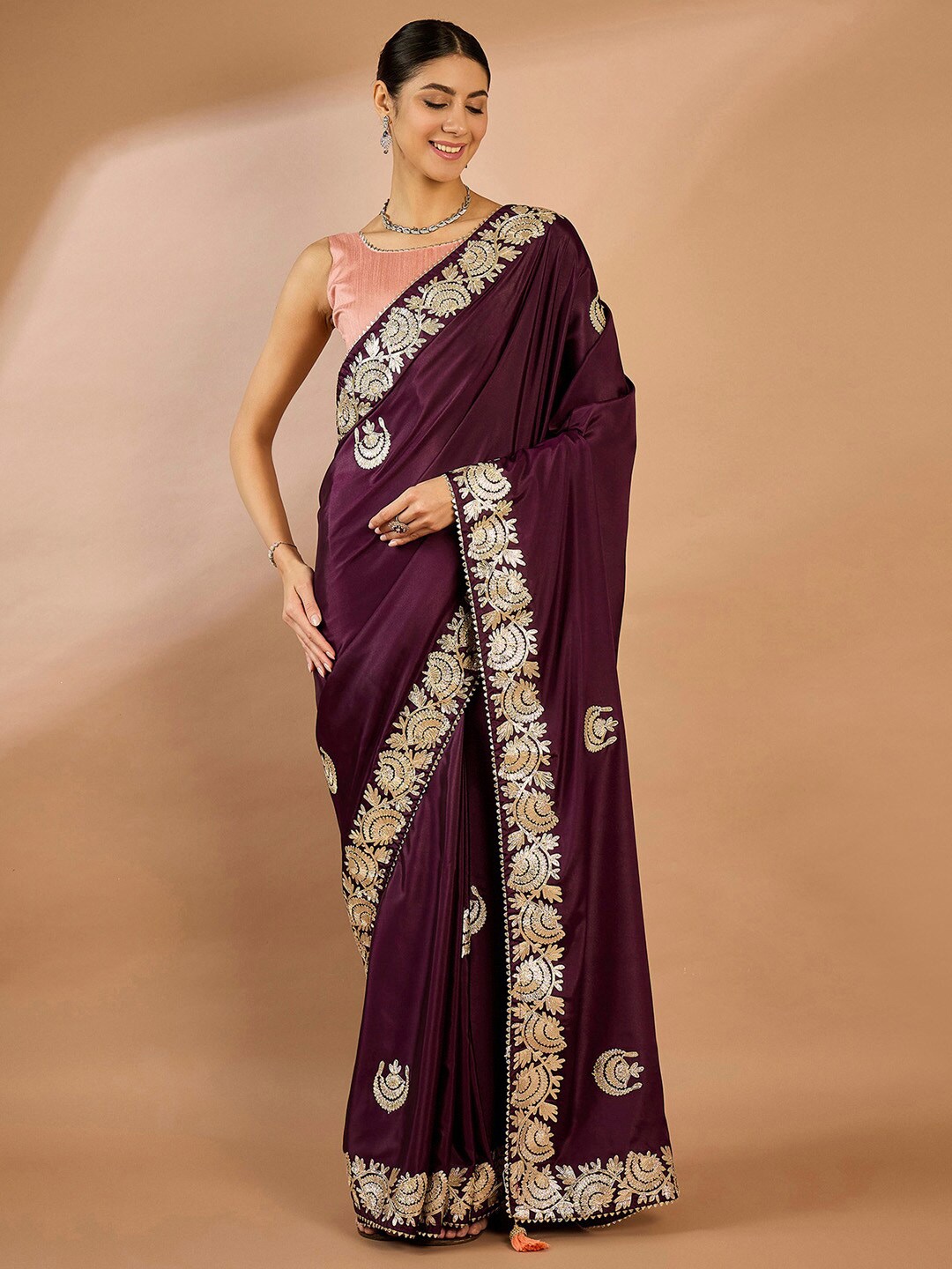 

Saree mall Embellished Gotta Patti Sarees, Purple