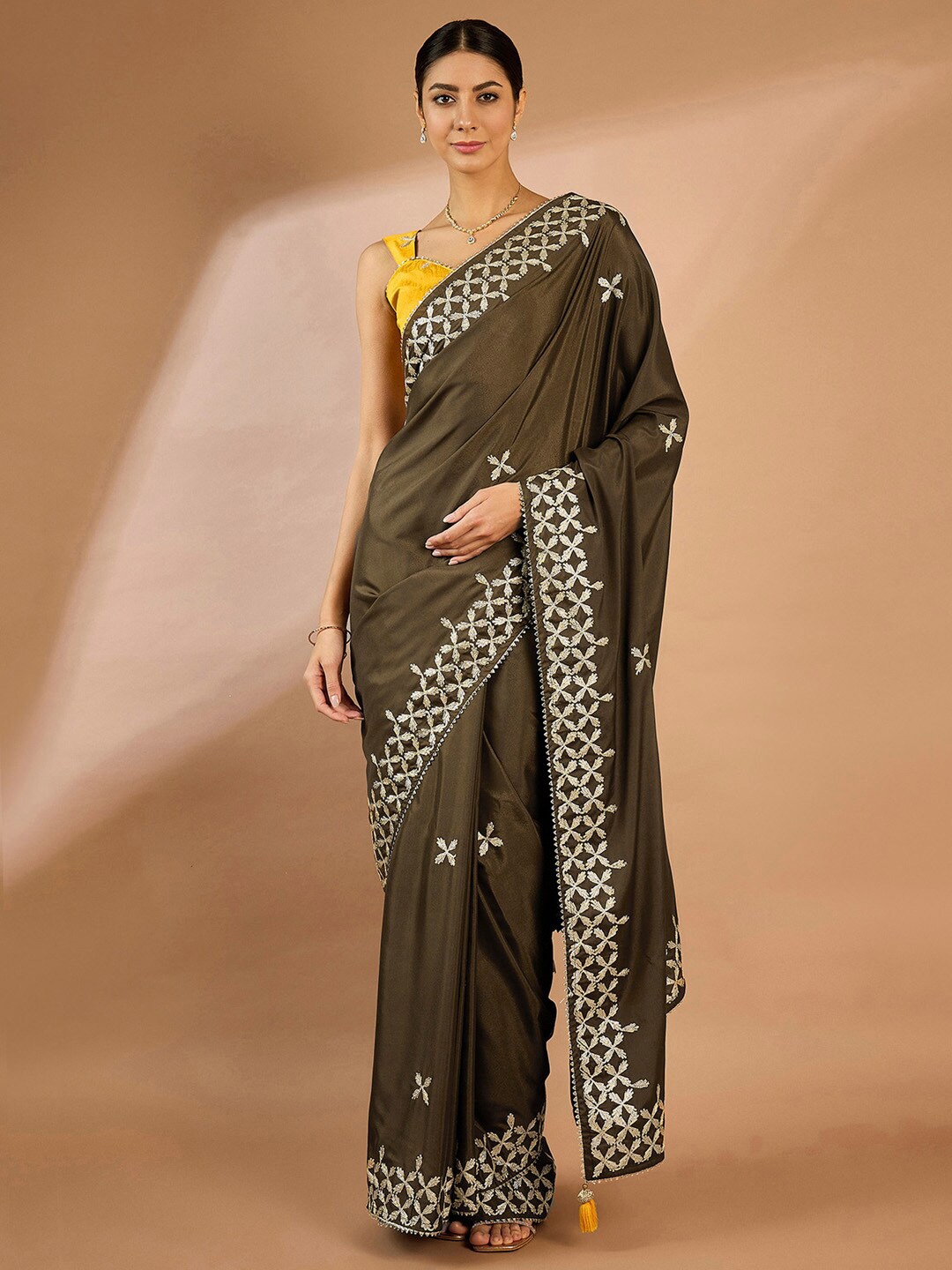 

Saree mall Embellished Gotta Patti Saree, Olive