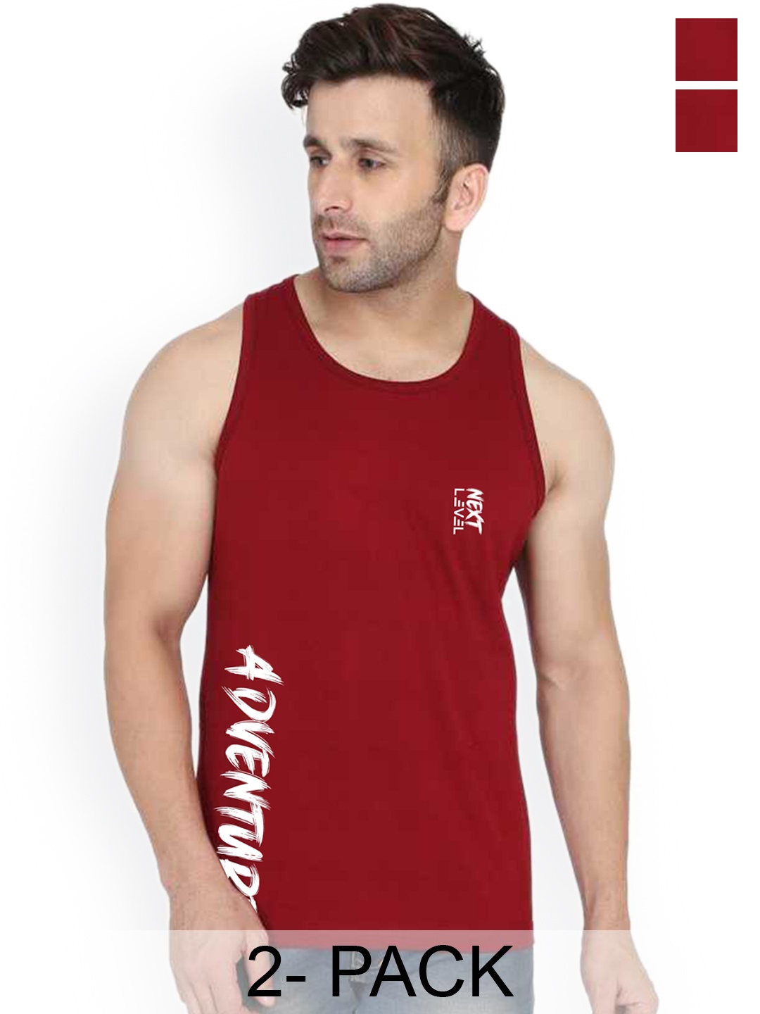 

SLOWLORIS Printed Cotton Bio-Wash Gym Vest, Maroon