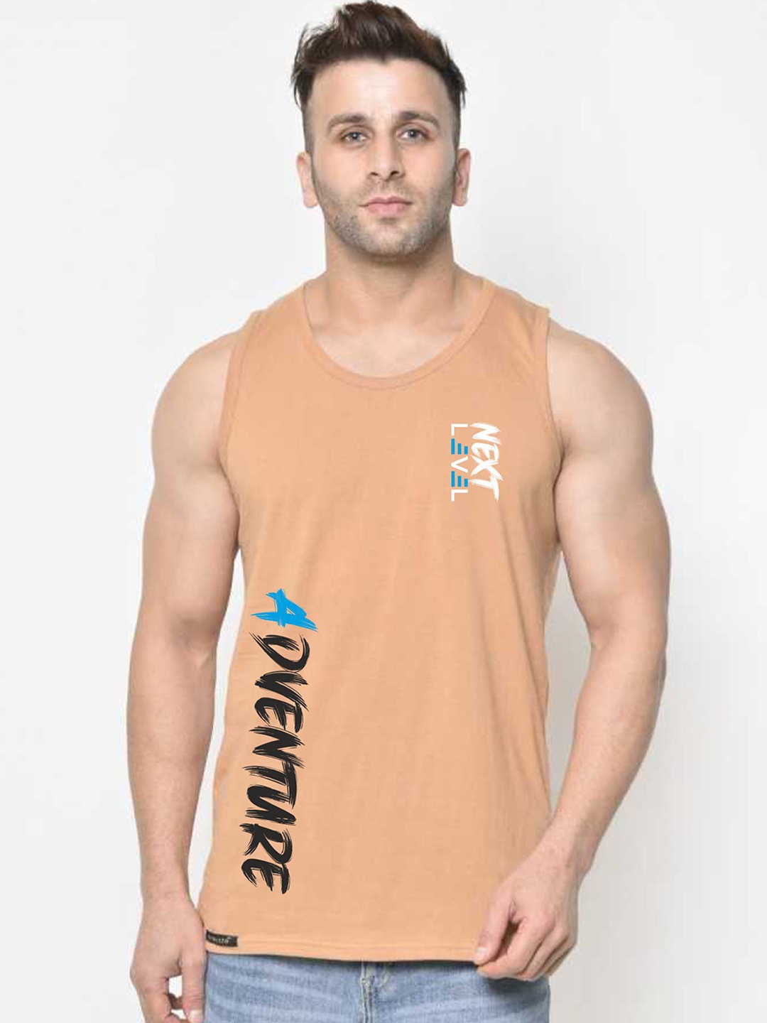 

SLOWLORIS Printed Bio-Wash Gym Vests, Beige