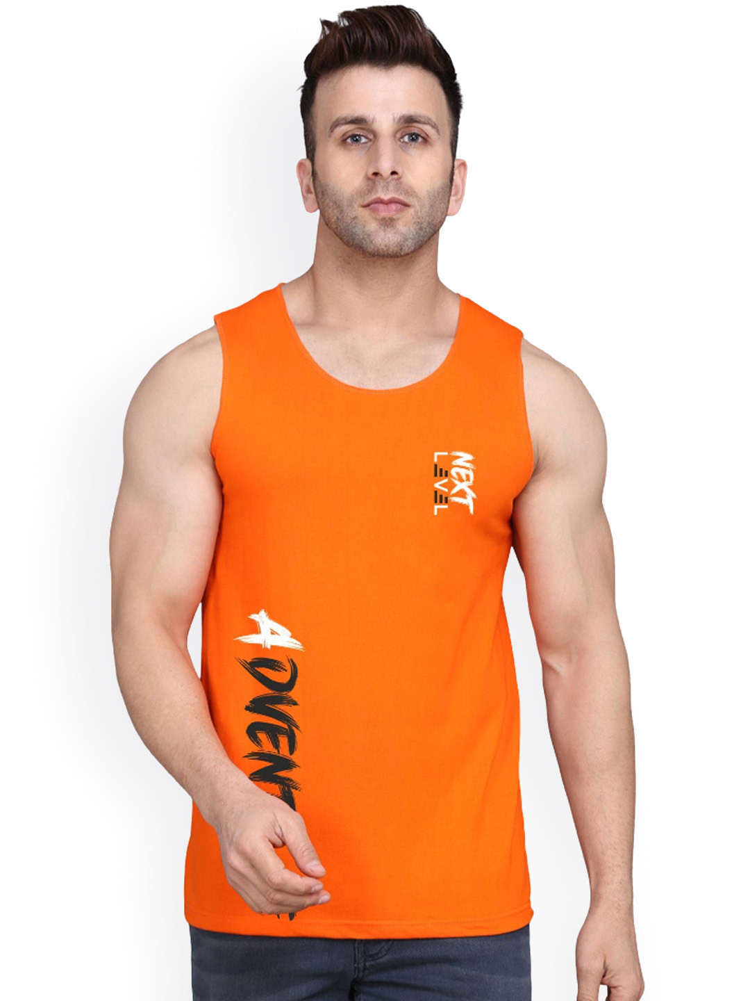 

SLOWLORIS Printed Bio Wash Breathable Innerwear Vests, Orange