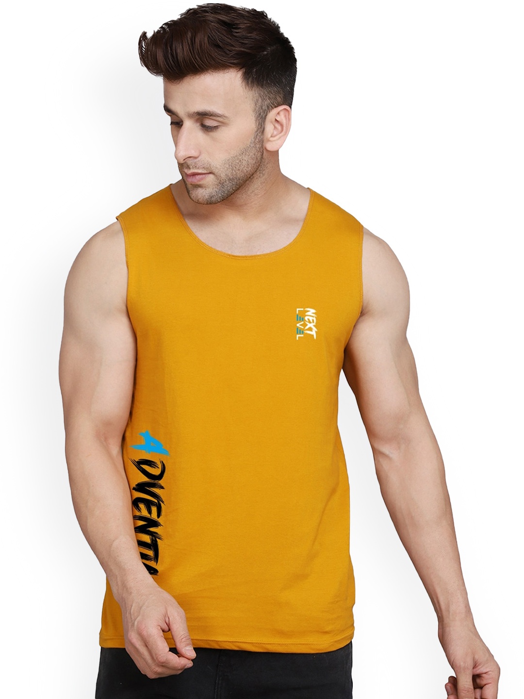 

SLOWLORIS Printed Bio-Wash Gym Vests, Mustard