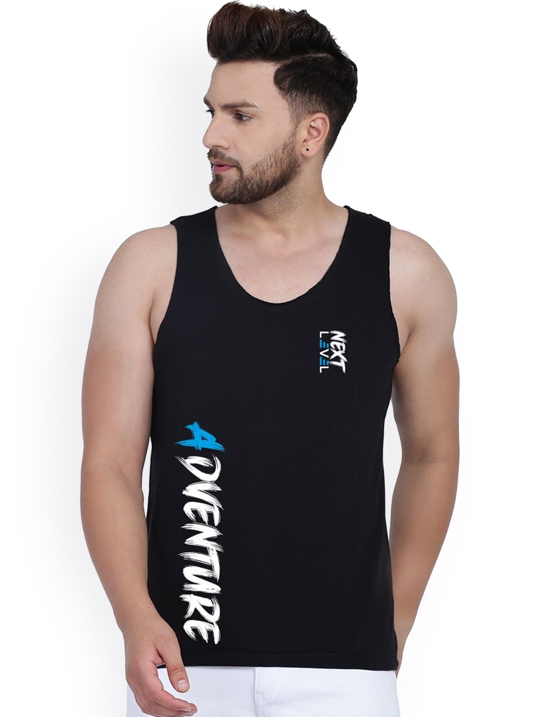 

SLOWLORIS Printed Bio Wash Cotton Innerwear Vests, Black
