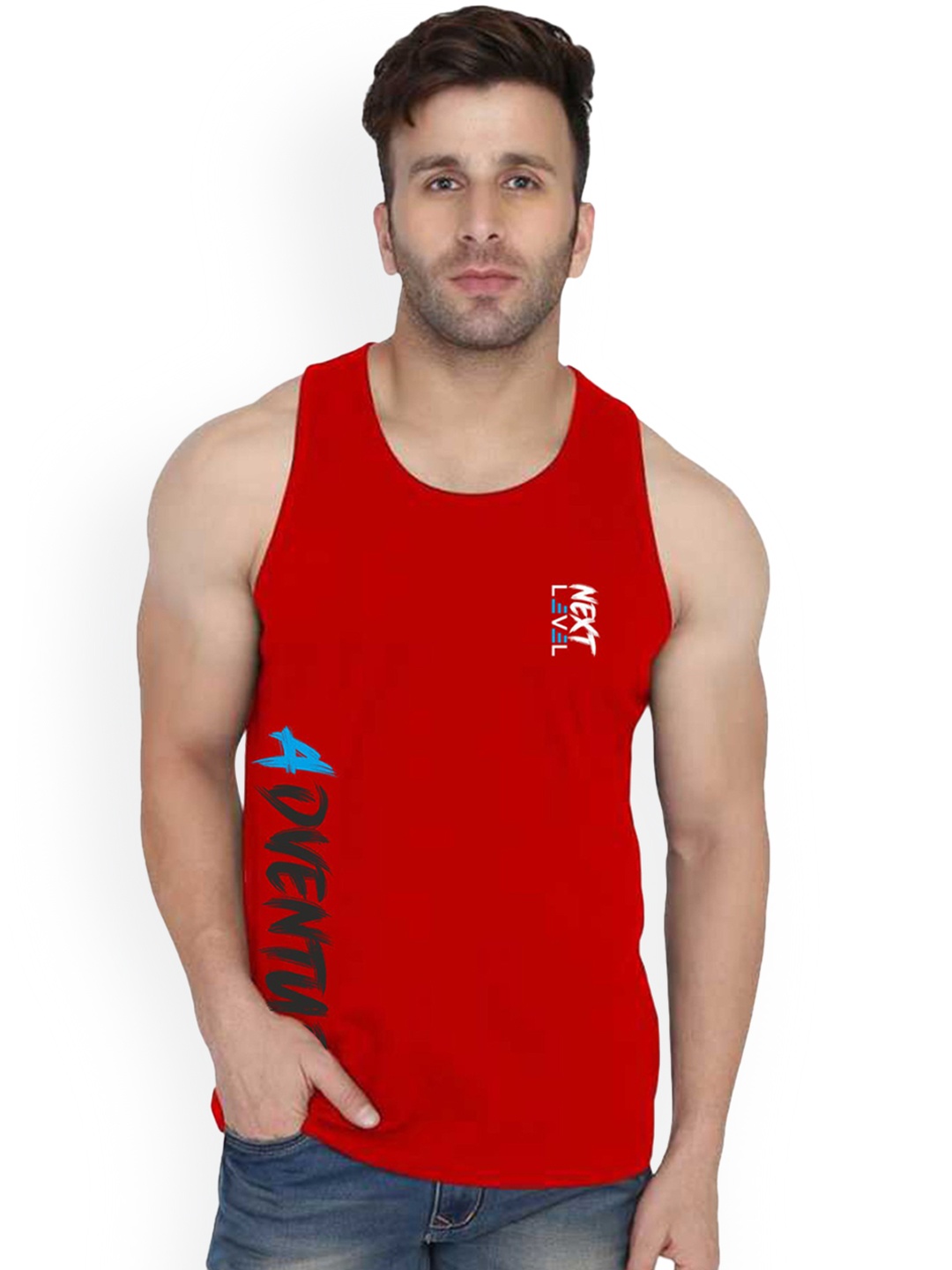 

SLOWLORIS Printed Cotton Gym Vest, Red