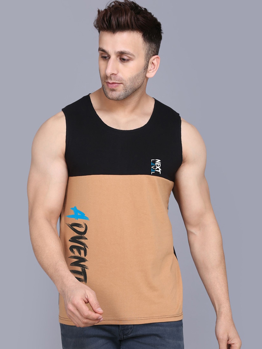 

SLOWLORIS Colourblocked Cotton Gym Vest, Black