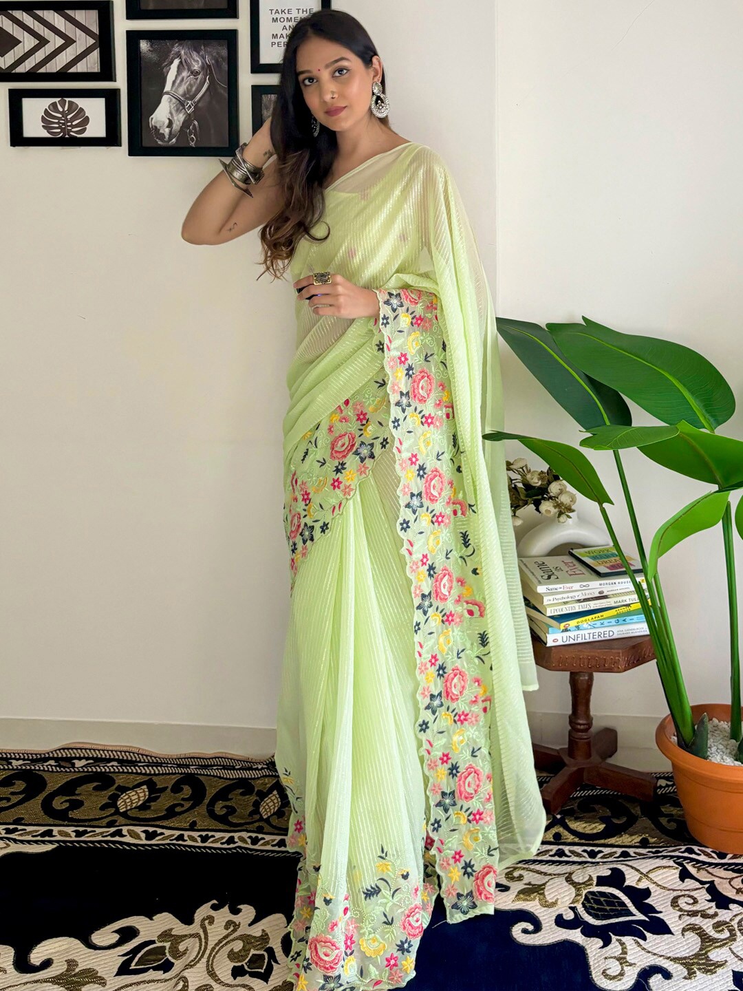 

Anouk Embellished Sequinned Pure Georgette Saree, Green