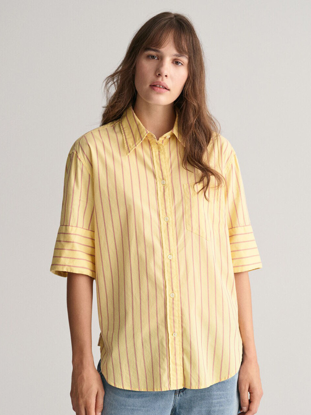

GANT Relaxed Fit Spread Collar Striped Shirts, Yellow