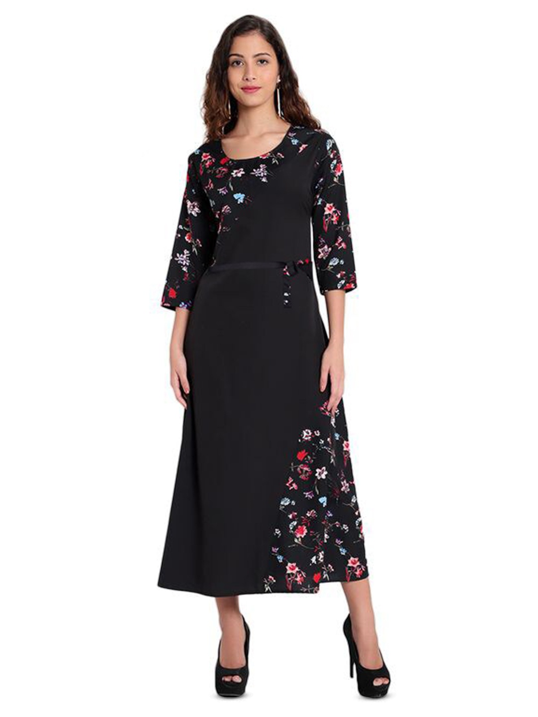 

Indietoga Floral Printed Crepe Maxi Dress, Black