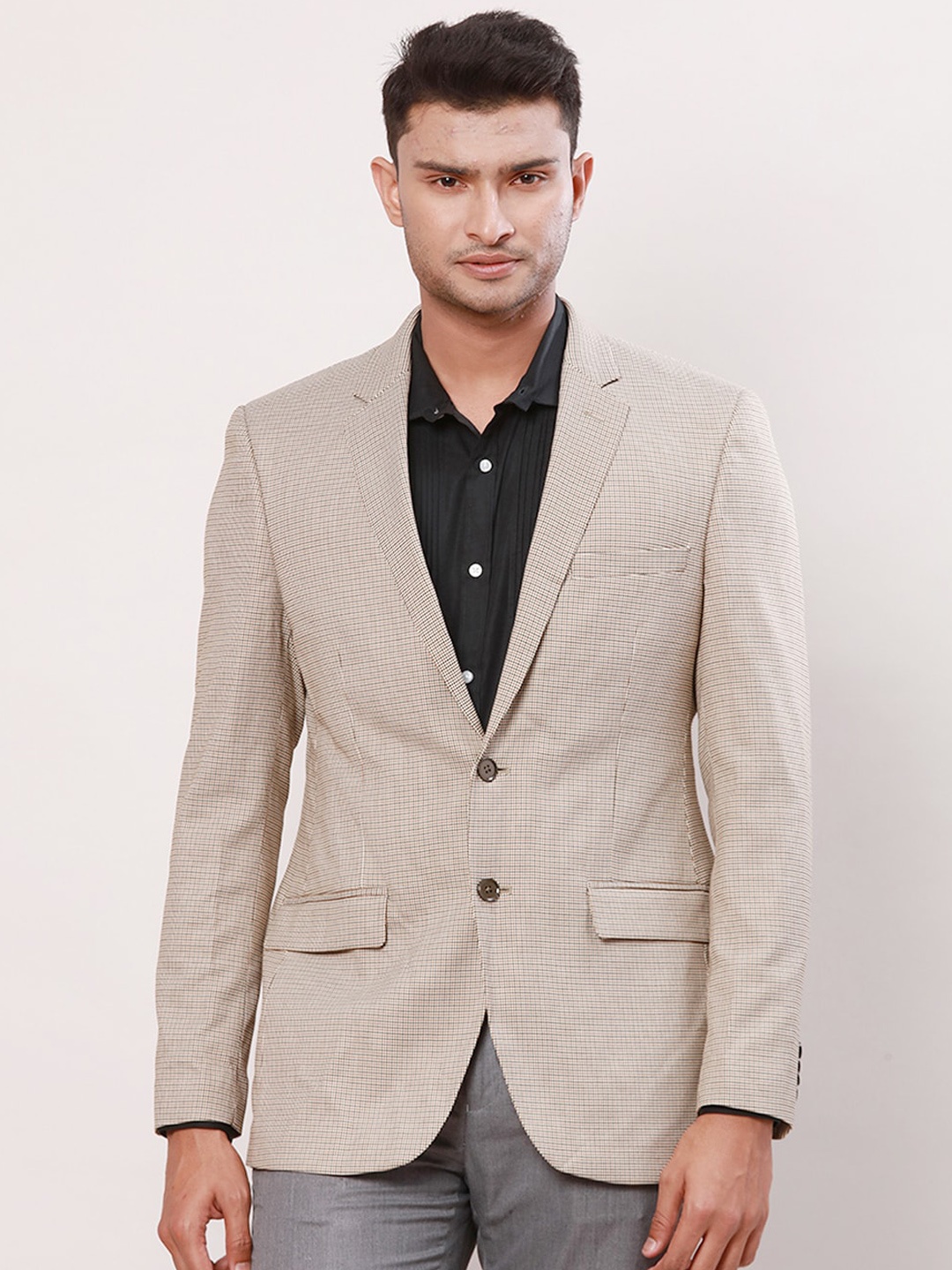 

Raymond Checked Single-Breasted Formal Blazer, Brown