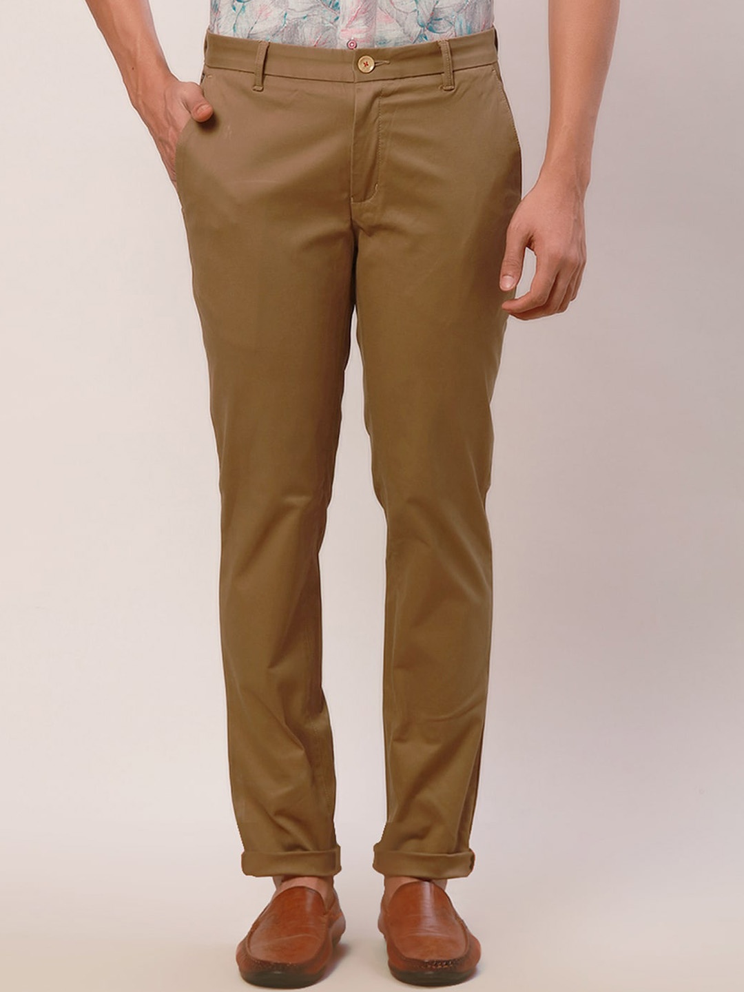 

Raymond Men Slim-Fit Mid-Rise Cotton Trousers, Khaki