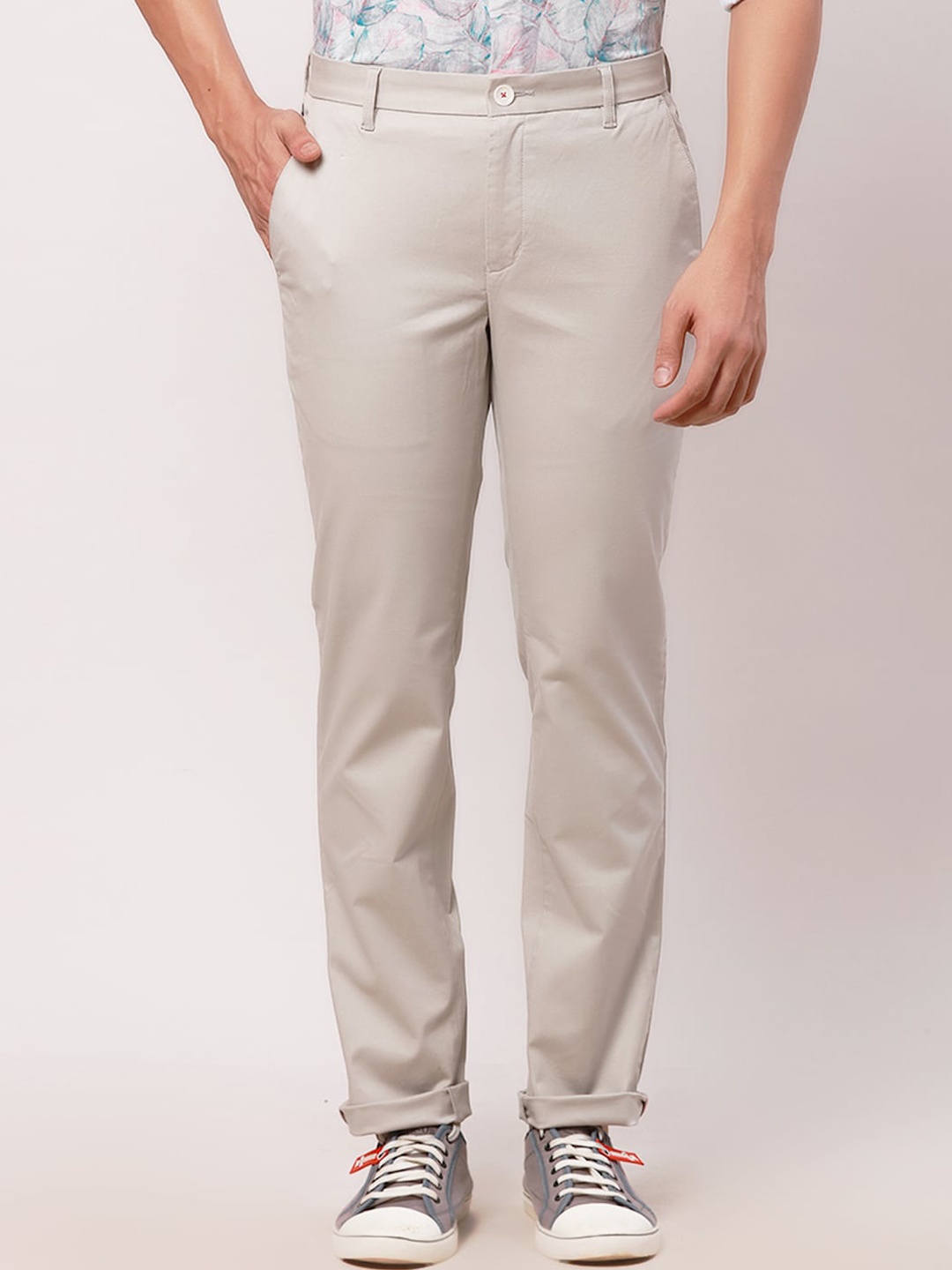 

Raymond Men Cotton Medium Slim-Fit Mid-Rise Trousers, Grey