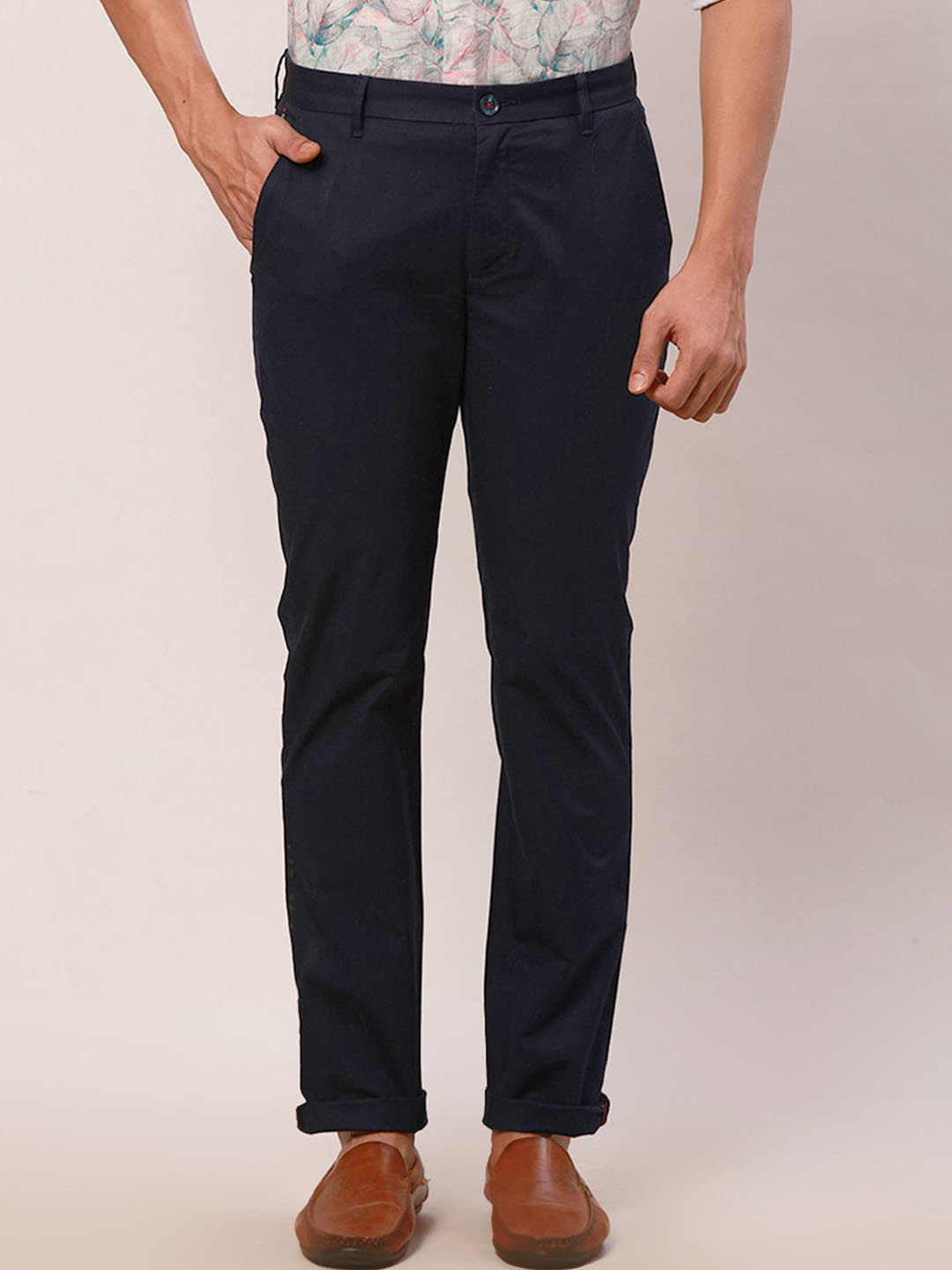 

Raymond Men Slim-Fit Mid-Rise Formal Trousers, Blue