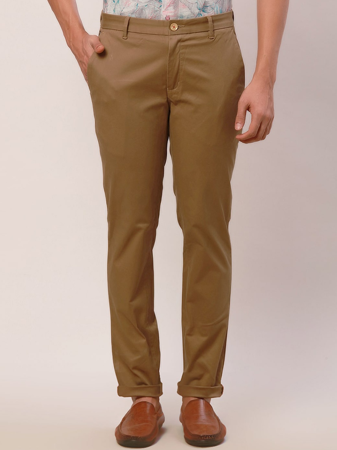 

Raymond Men Slim-Fit Trousers, Khaki