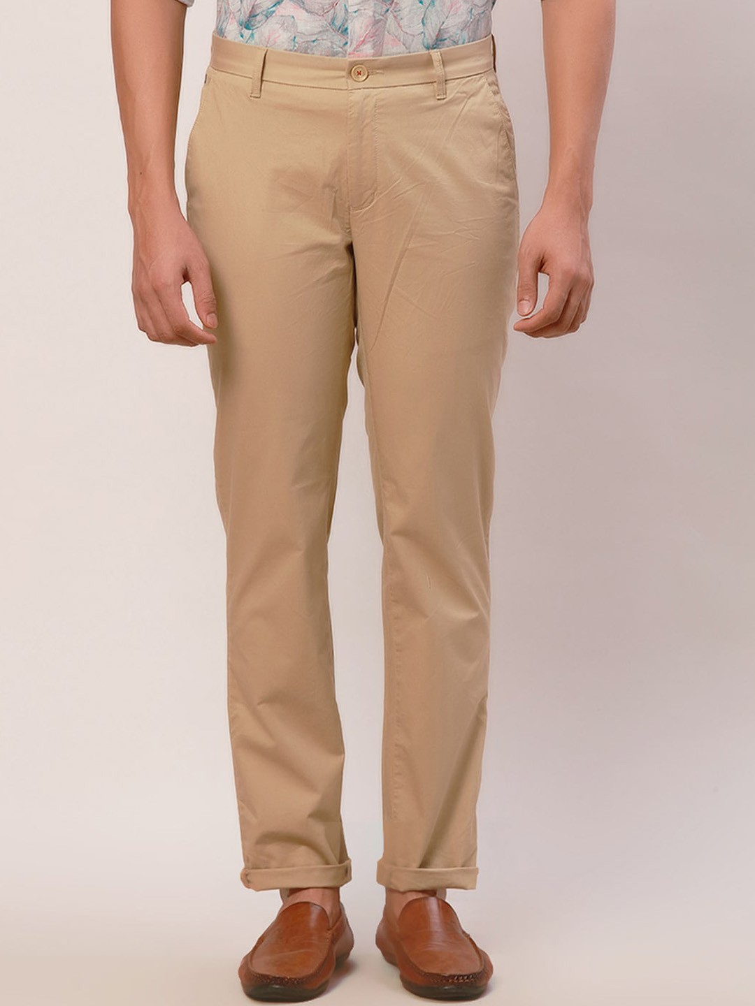

Raymond Men Slim-Fit Casual Trousers, Khaki