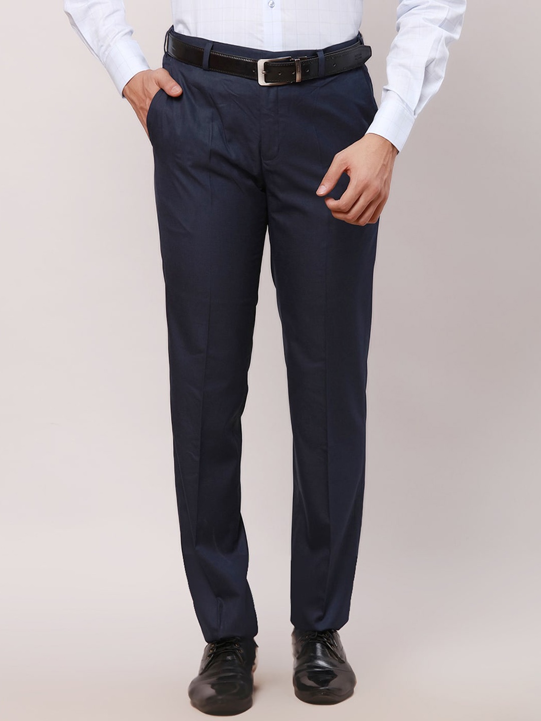 

Raymond Men Mid-Rise Plain Formal Trousers, Blue