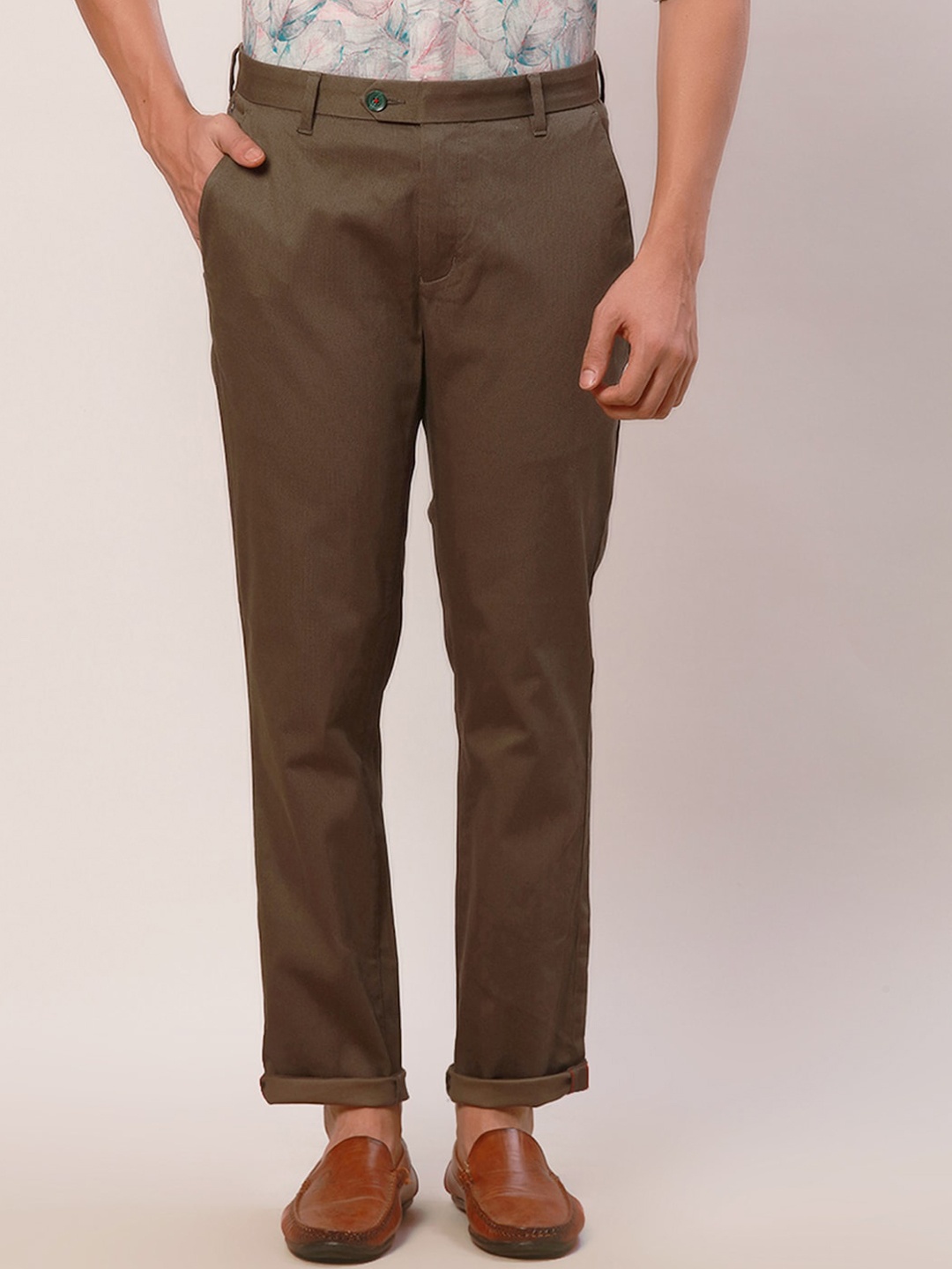 

Raymond Men Self Design Slim-Fit Trouser, Green