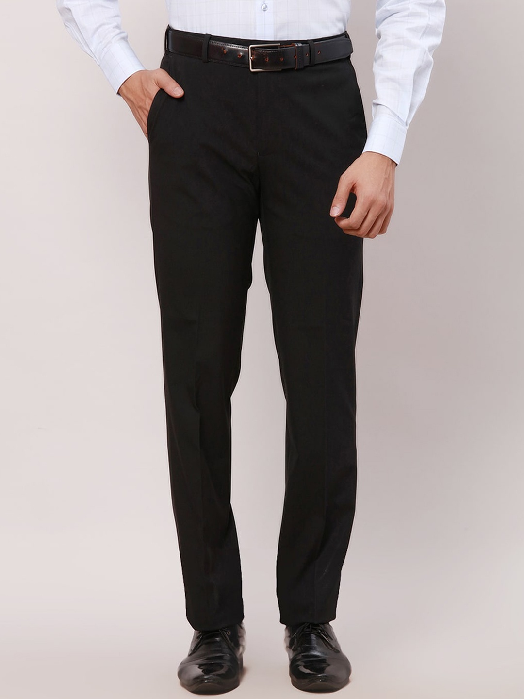 

Raymond Men Mid-Rise Plain Formal Trousers, Black