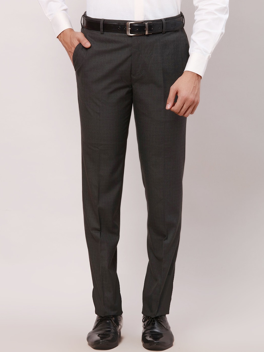

Raymond Men Checked Slim-Fit Formal Trouser, Grey