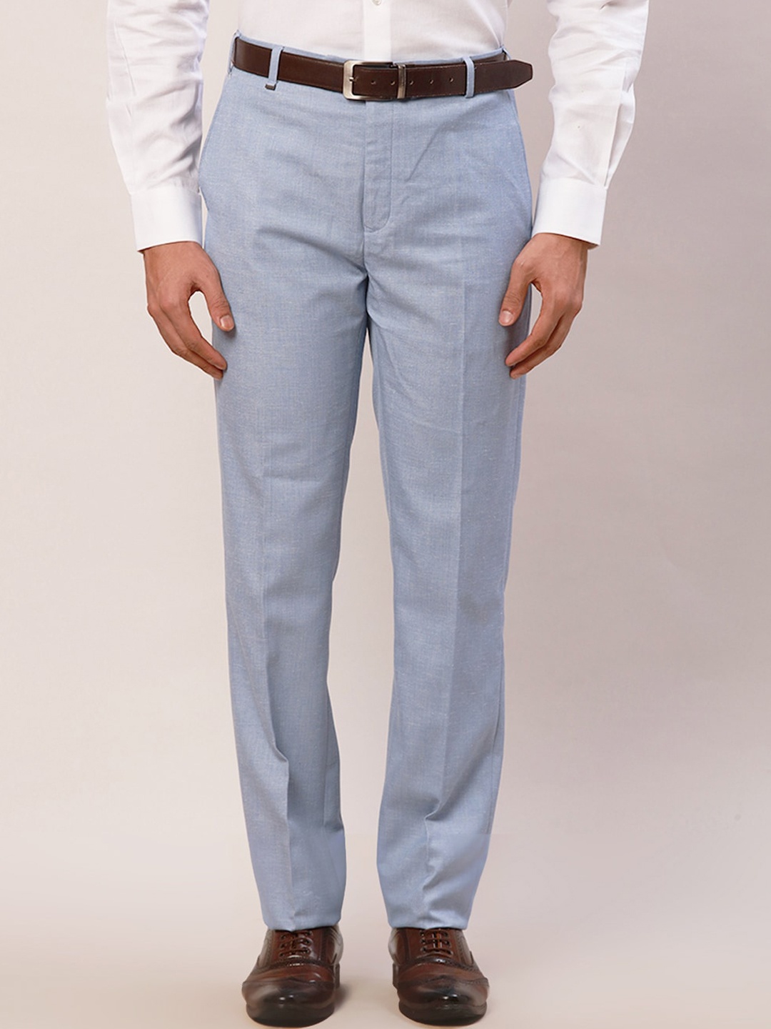 

Raymond Men Slim-Fit Formal Trousers, Blue