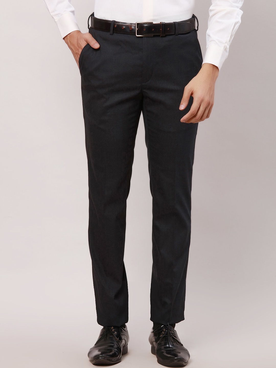 

Raymond Men Checked Slim-Fit Formal Trousers, Grey