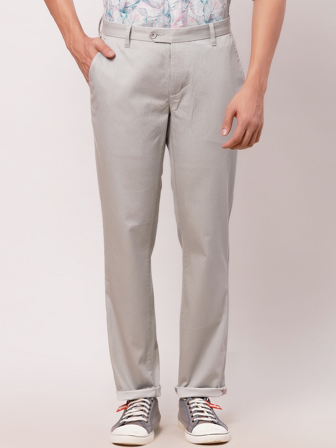 

Raymond Men Printed Slim-Fit Cotton Trouser, Grey