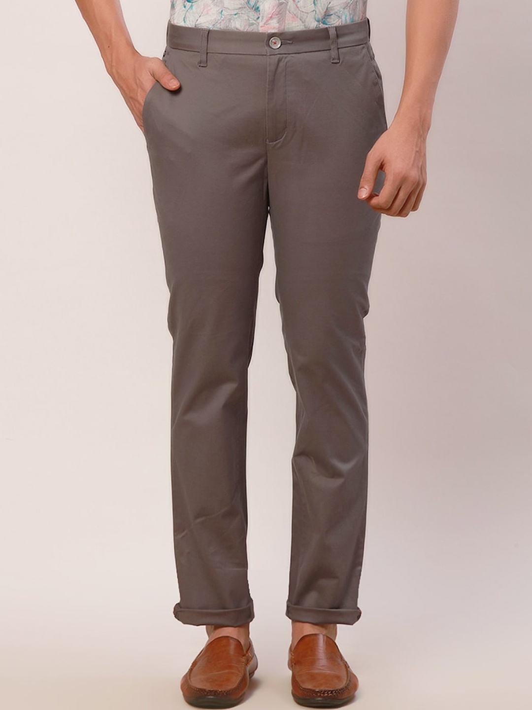 

Raymond Men Cotton Slim-Fit Mid-Rise Casual Trousers, Grey