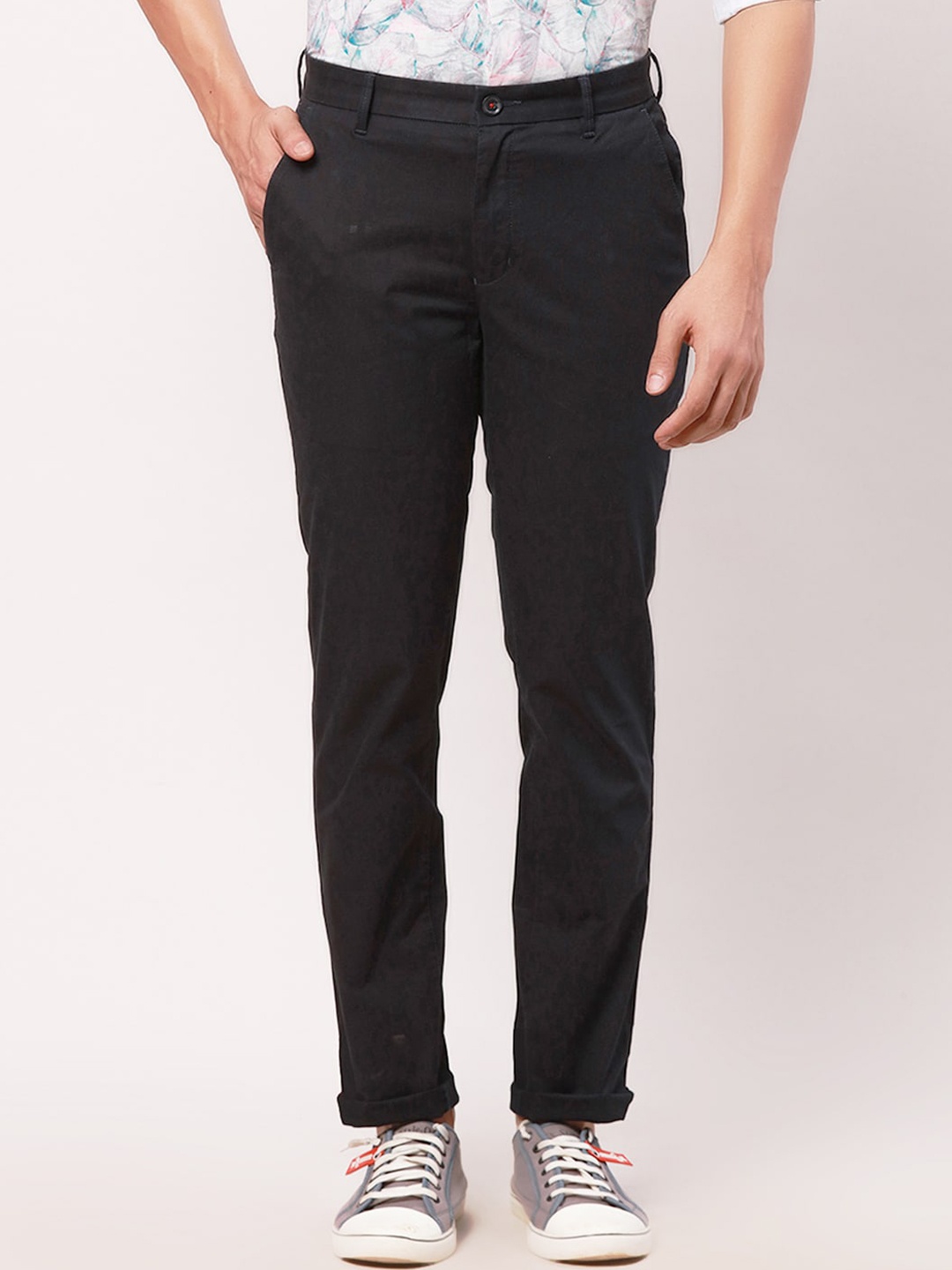 

Raymond Men Slim-Fit Casual Cotton Trousers, Black