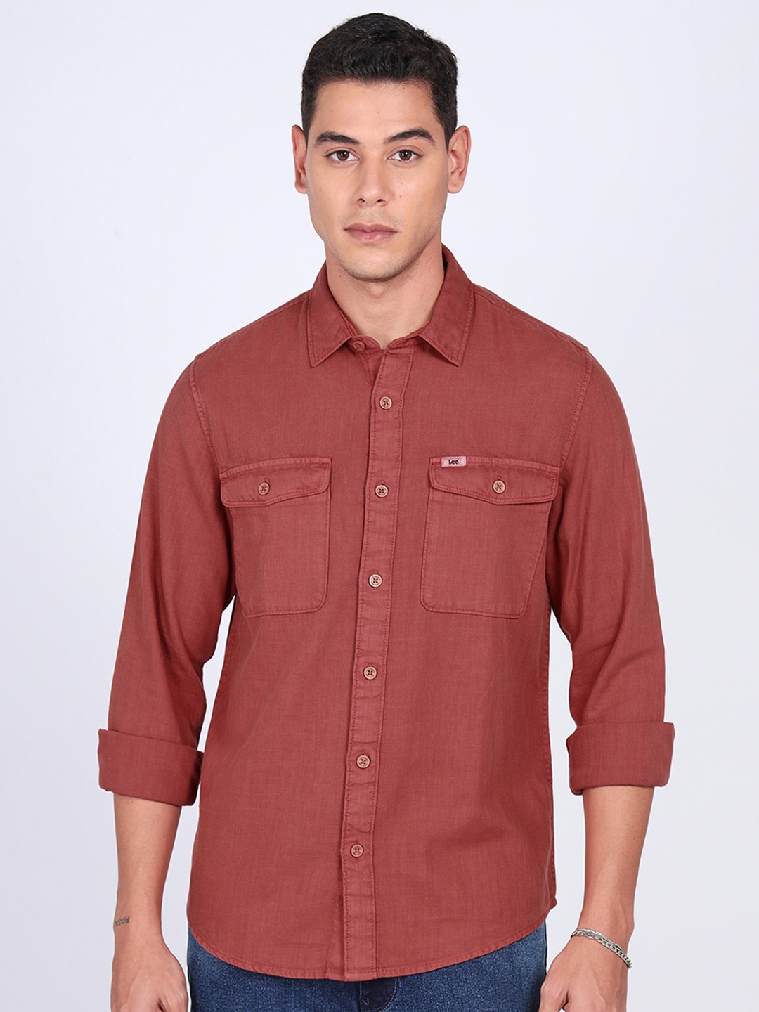 

Lee Men Opaque Casual Shirt, Red