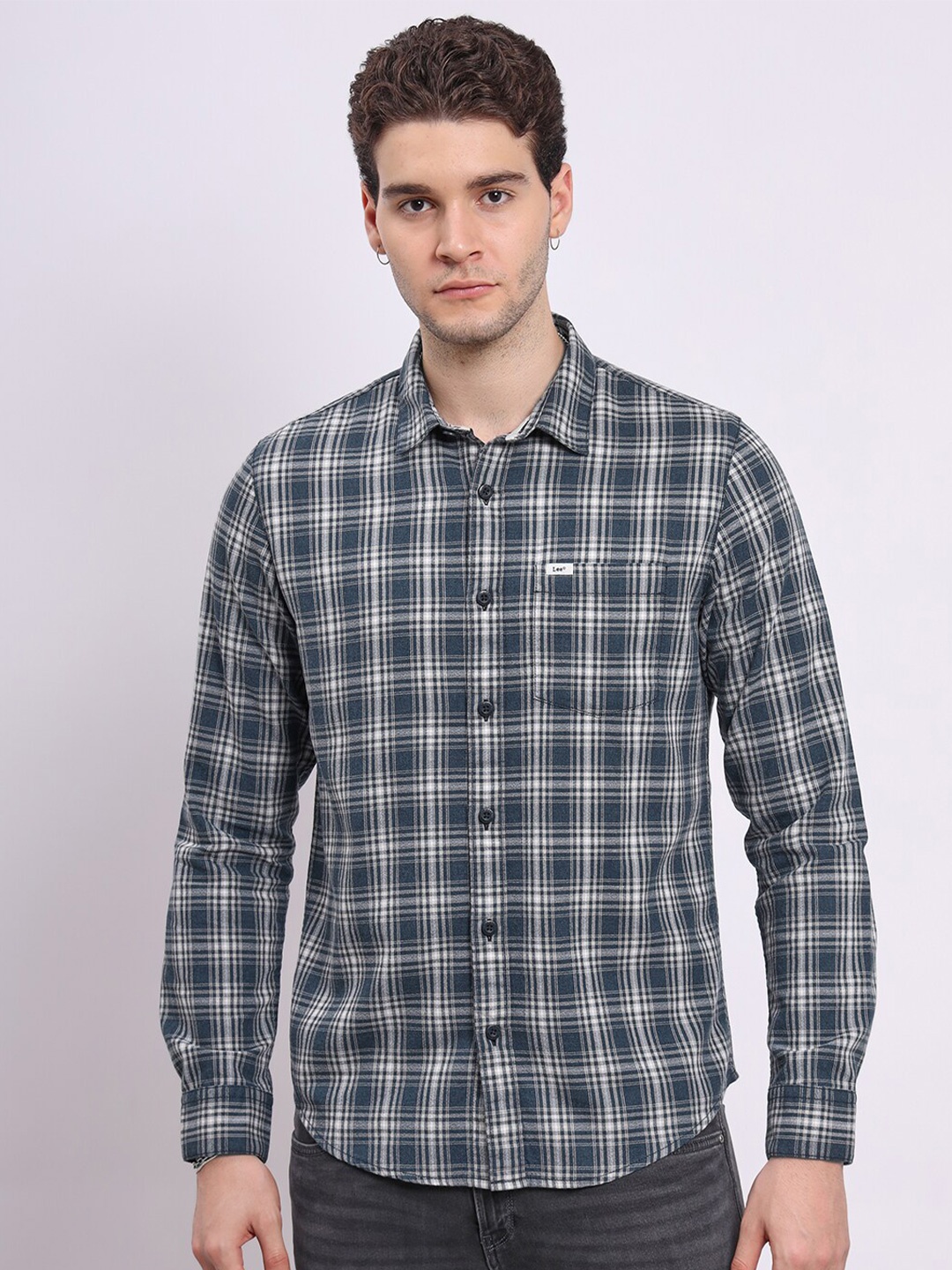 

Lee Men Tartan Checks Opaque Checked Casual Shirt, Blue