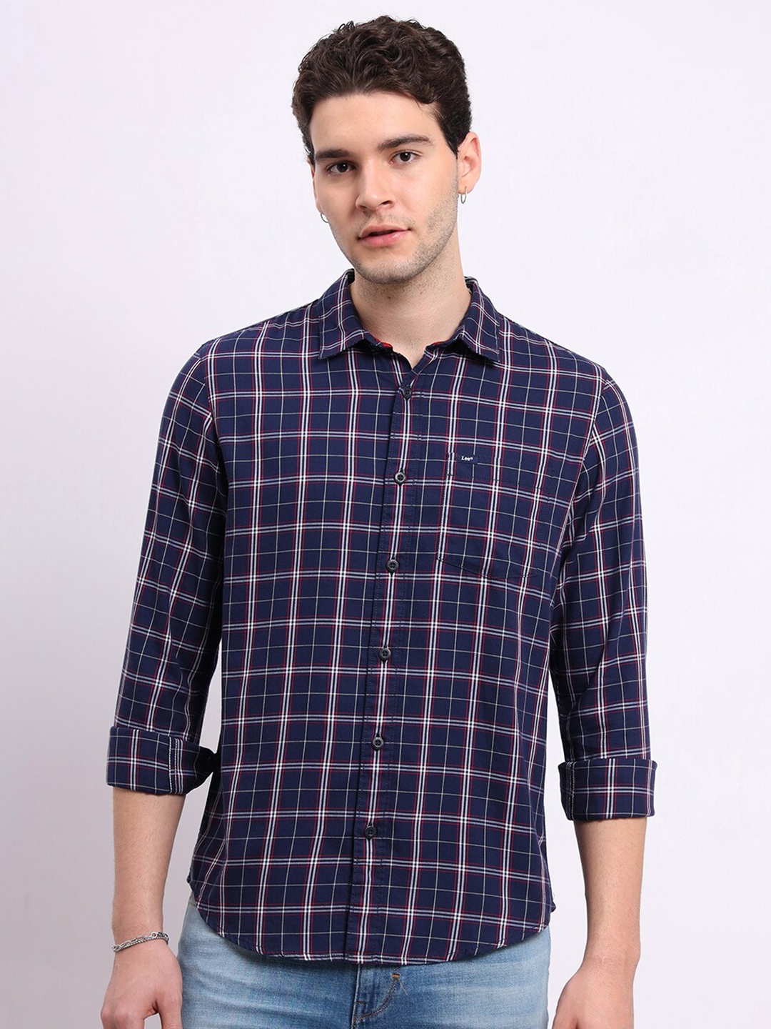 

Lee Men Opaque Checked Casual Shirt, Blue