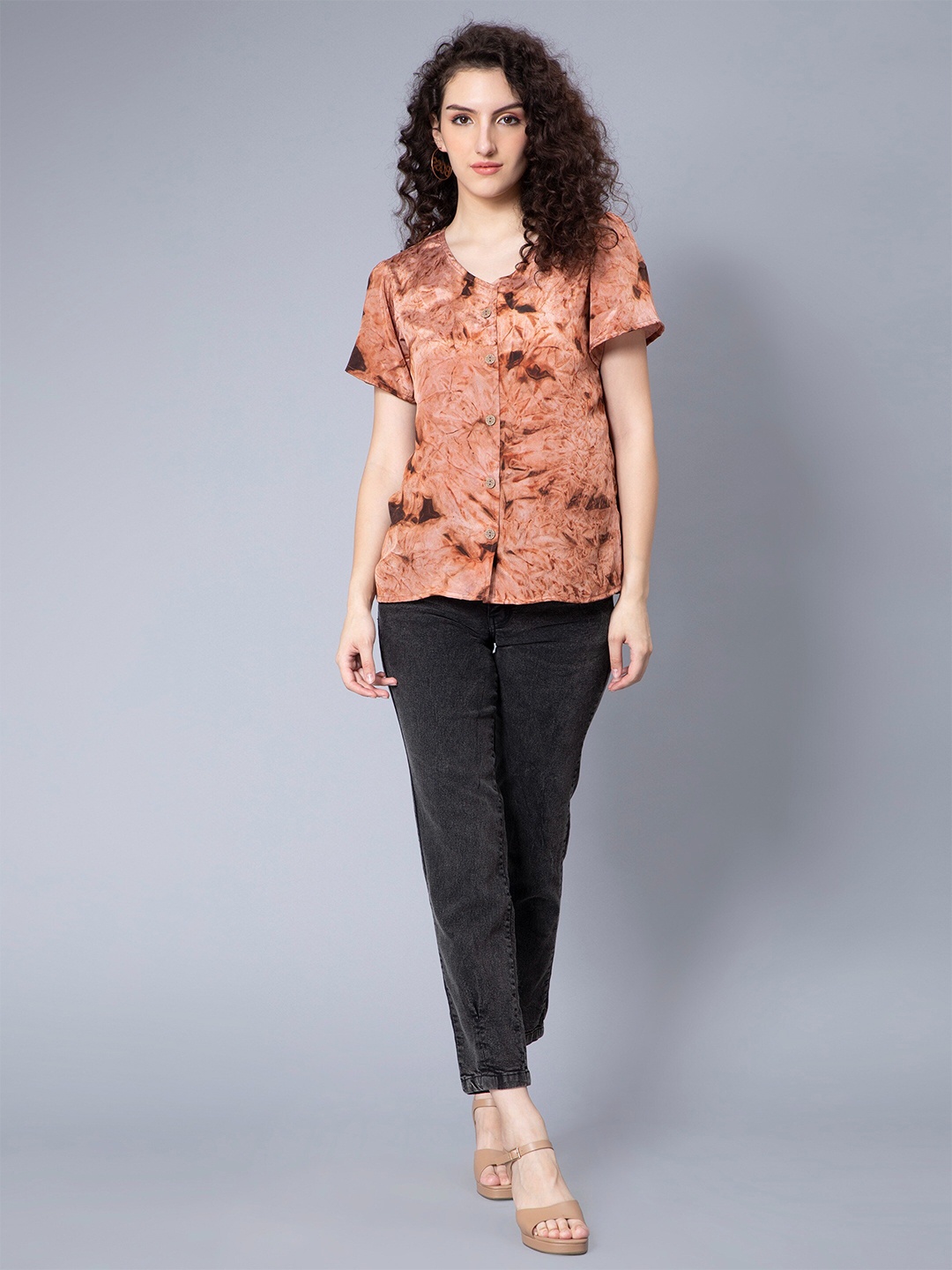

CELEBRAVO Floral Print Crepe Shirt Style Top, Orange