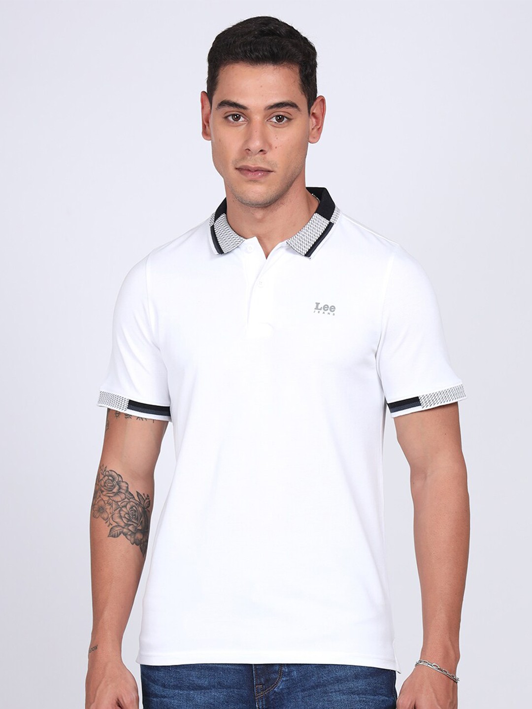 

Lee Men Polo Collar Applique Slim Fit T-shirt, White