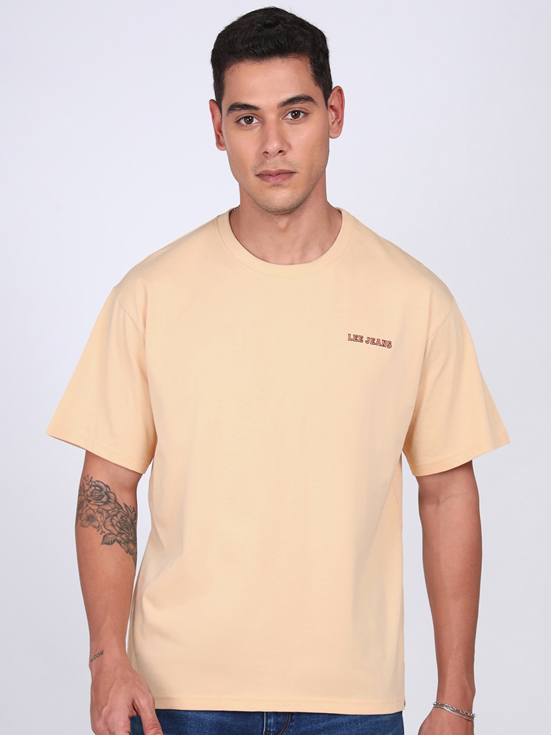 

Lee Men Printed Crew Neck Oversized Fit Tshirt, Beige