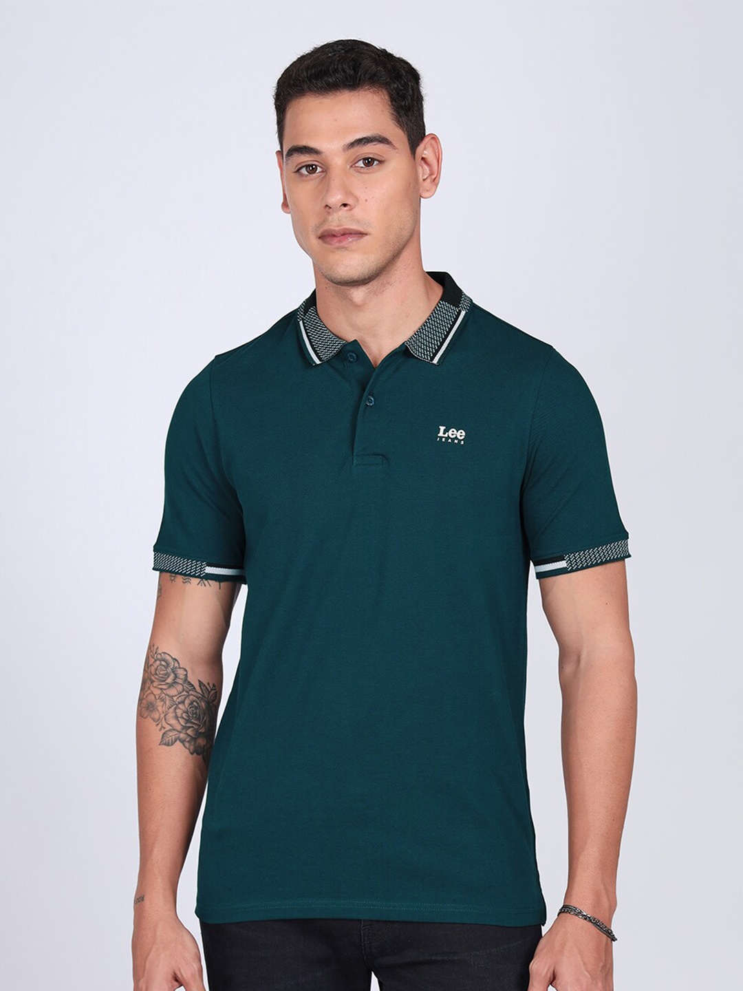 

Lee Men Polo Collar Applique Slim Fit T-shirt, Green